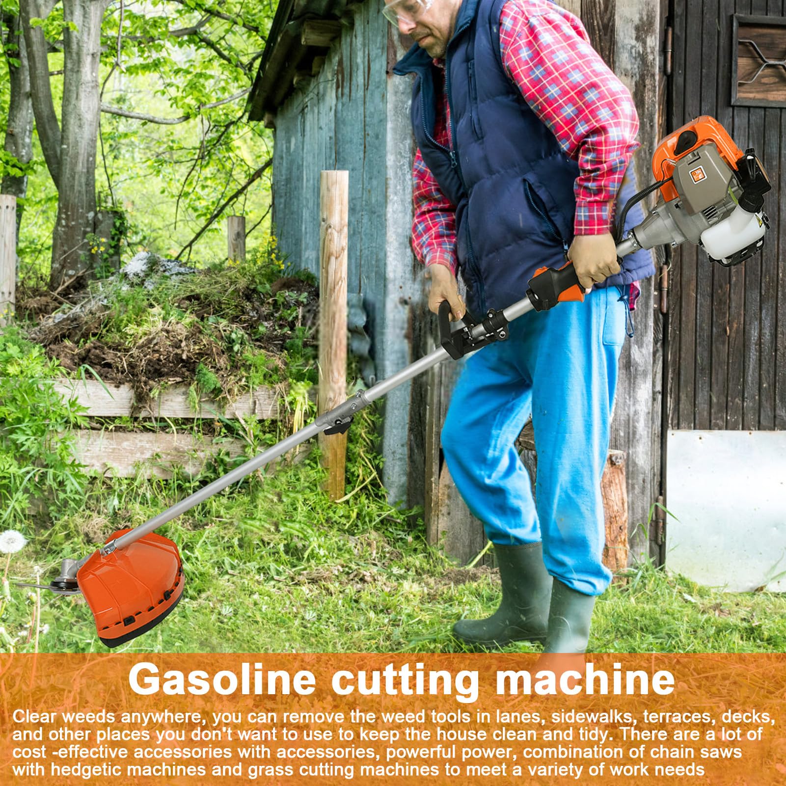 5-in-1 Gas Powered Multi-Functional Trimming Tool Set - 52Cc 2-Stroke Weed Eater, Hedge Trimmer, Pole Chainsaw & Weed Wacker for Professional Landscaping & Home Gardening (Orange) - Perfect for Lawn Care, Yard Maintenance & Property Edging