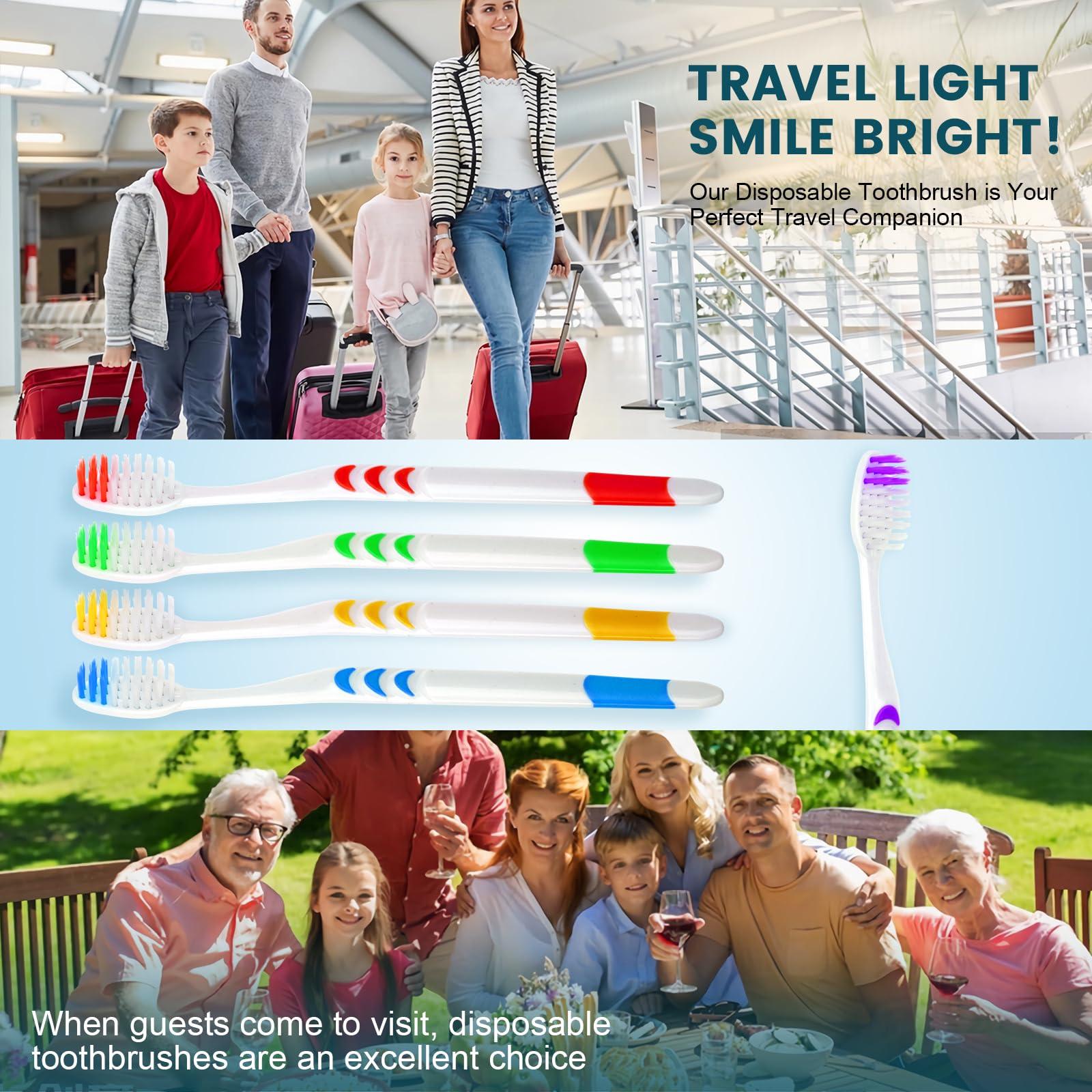 50 PCS Individually Wrapped Bulk Toothbrush Pack - Soft Bristle Disposable Toothbrushes for Adults & Kids with Ergonomic Handle | Perfect for Travel, Hotels, Donations, Camping, Emergency Kits & Dental Care
