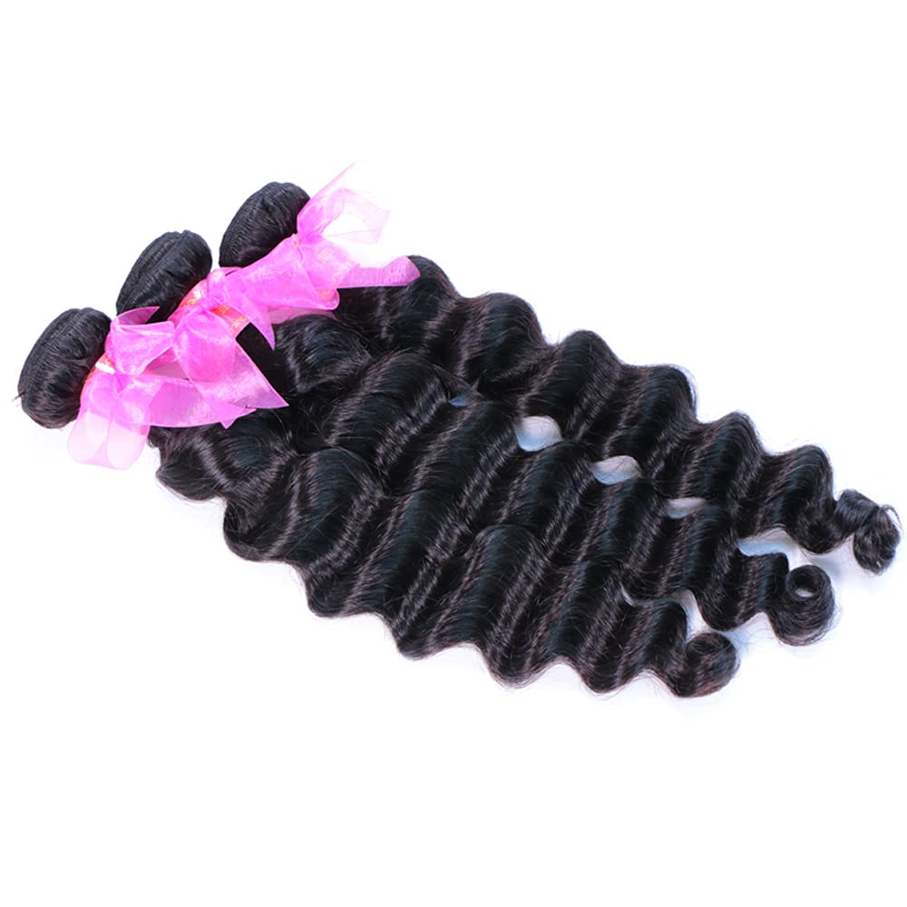 100% Brazilian Virgin Human Hair Extensions - Loose Deep Wave Weave Bundles (18, 20, 22 Inches) | Natural Color Remy Hair for Styling & Volume | Perfect for Daily Wear, Parties & Special Occasions