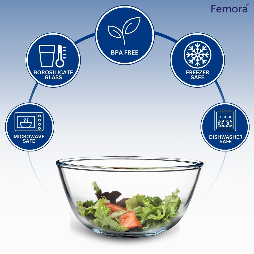 Borosilicate Glass Mixing Bowls Set - 400ml, 1050ml, 1650ml Microwave & Oven Safe - Transparent Heat-Resistant Kitchen Bowls for Baking, Mixing, Food Prep & Storage