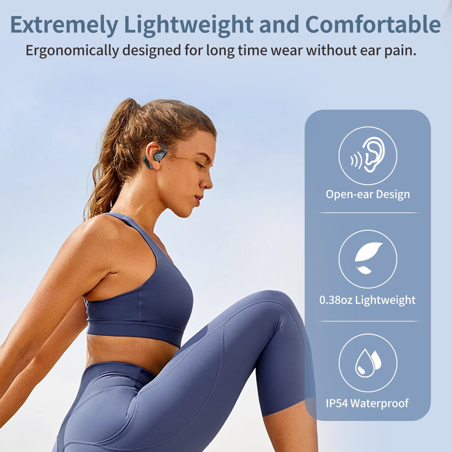 BANIGIPA Open Ear Bluetooth Headphones with Detachable Boom Mic - Wireless 5.4 Earbuds with Noise Canceling Mic, Multipoint Connection & Charging Case - Lightweight Comfort for Work, Gaming & Outdoor Activities