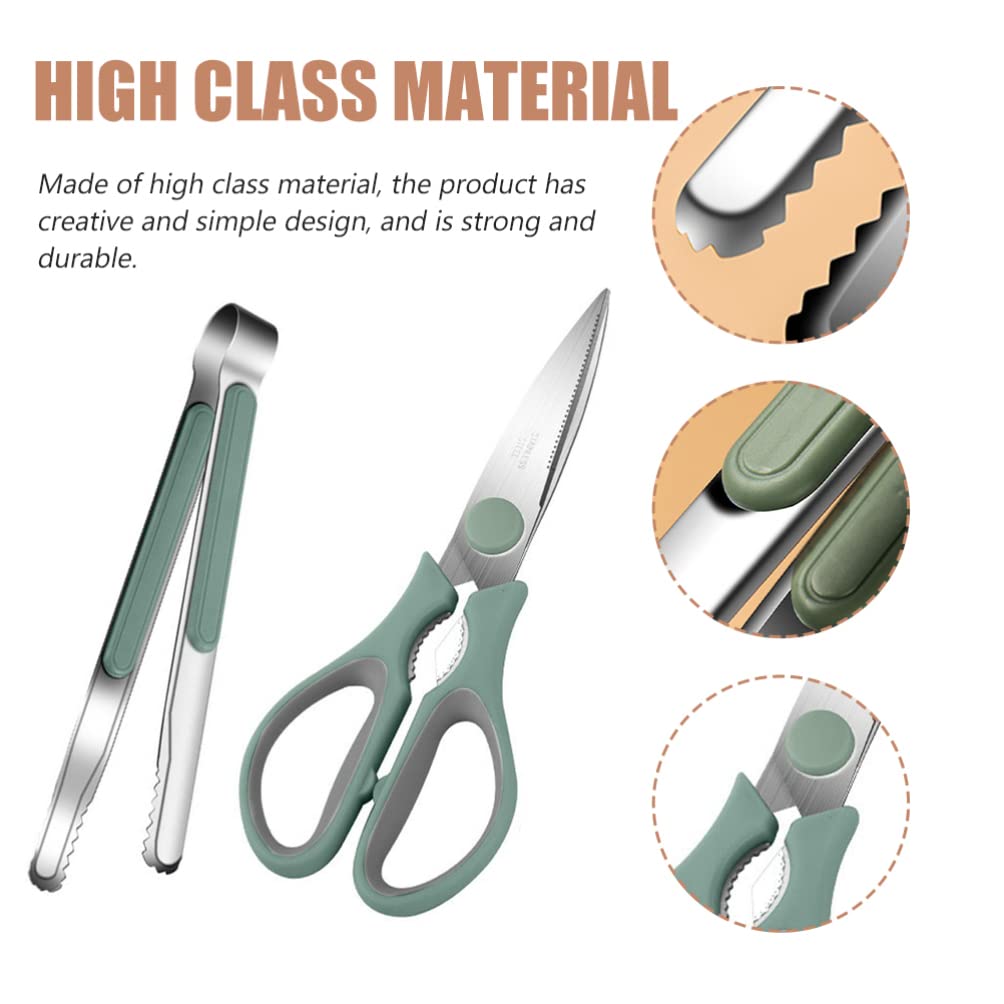 Premium Korean BBQ Scissors & Tongs Set - Stainless Steel Kitchen Shears with Ergonomic Handle for Grilling, Pizza Cutting, and Cooking - Perfect for Outdoor BBQ, Camping, and Home Kitchen Use