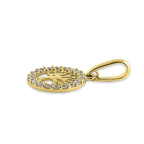 14K Yellow Gold Tree of Life Round Cubic Zirconia Pendant Necklace - Elegant Spiritual Jewelry for Women, Gift for Mom, Birthday, Anniversary & Special Occasions