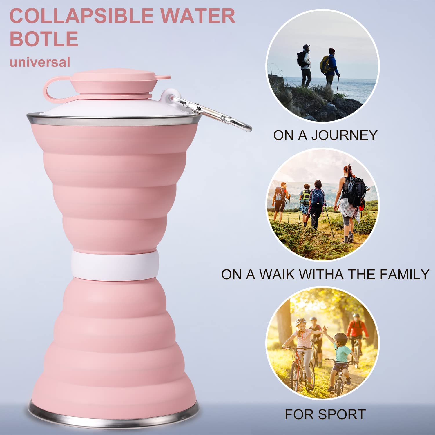 Collapsible Water Bottle 500ml - BPA Free Silicone Foldable Water Bottle with Leak-Proof Lid & Clip - Reusable Portable Water Container for Sports, Hiking, Travel, Camping & Outdoor Activities - Perfect for Gym, Office, School & Daily Hydration