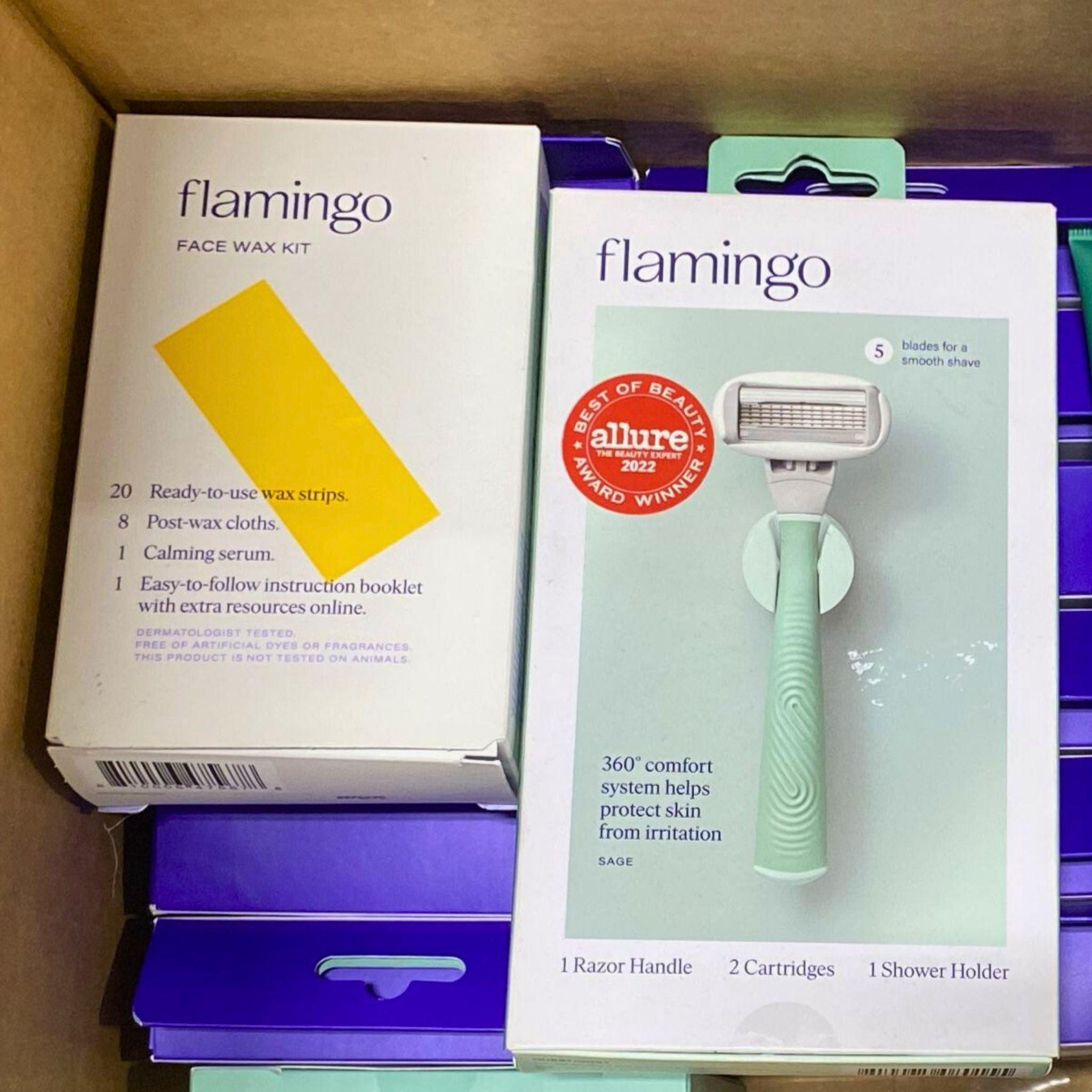 Flamingo Hair Removal Kit - 36 Pcs Set with Razors, Wax Strips & Soothing Lotion for Smooth Skin | At-Home Waxing & Shaving Essentials for Women & Men