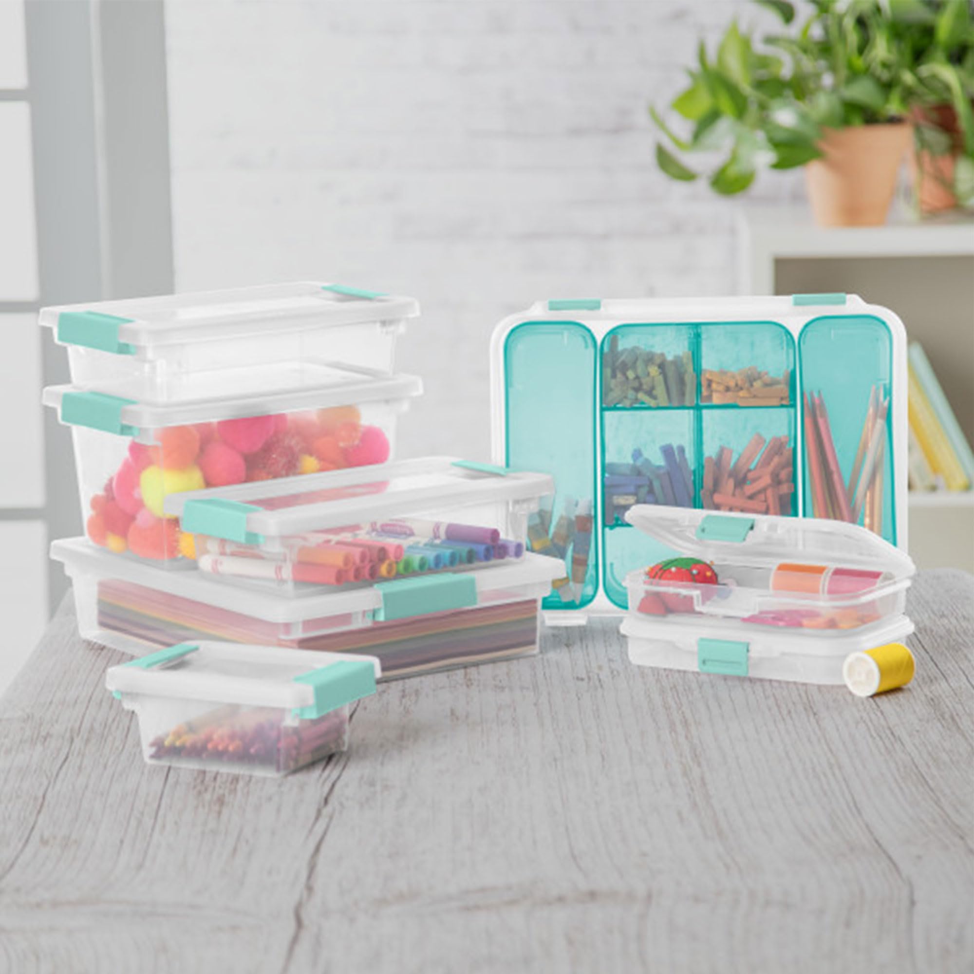 Sterilite 18-Pack Clear Plastic Storage Box with Secure Clip Lid - Small Organizer for Crafts, Office Supplies, Home Organization & School Projects - Perfect for Beads, Pens, Paper Clips & Art Materials