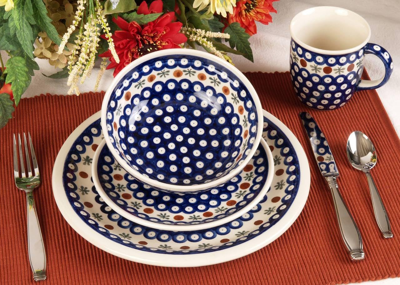 Handmade Blue Rose Polish Pottery Bowl - Ceramic Cereal & Soup Bowl for Breakfast, Salad, Dessert - Elegant Dining & Home Decor