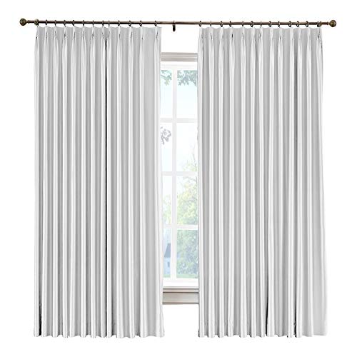 Cololeaf Pinch Pleated Blackout Curtains - Faux Silk Drapery Panel for Traverse Rod or Track, 52W x 102L Inch (1 Panel) - Light Blocking Window Treatment for Living Room, Bedroom, Meeting Room, Theater & Patio Door - Egg White