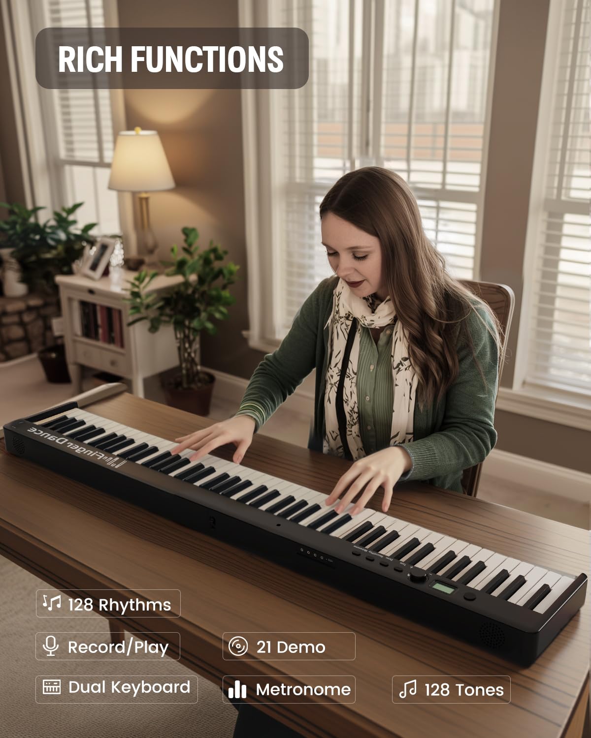 88-Key Portable Folding Piano Keyboard with Bluetooth MIDI | Full-Size Digital Piano with Wood Grain Finish | Semi-Weighted & Touch Sensitive Keys | Includes Storage Bag - Perfect for Beginners, Travel & Home Practice