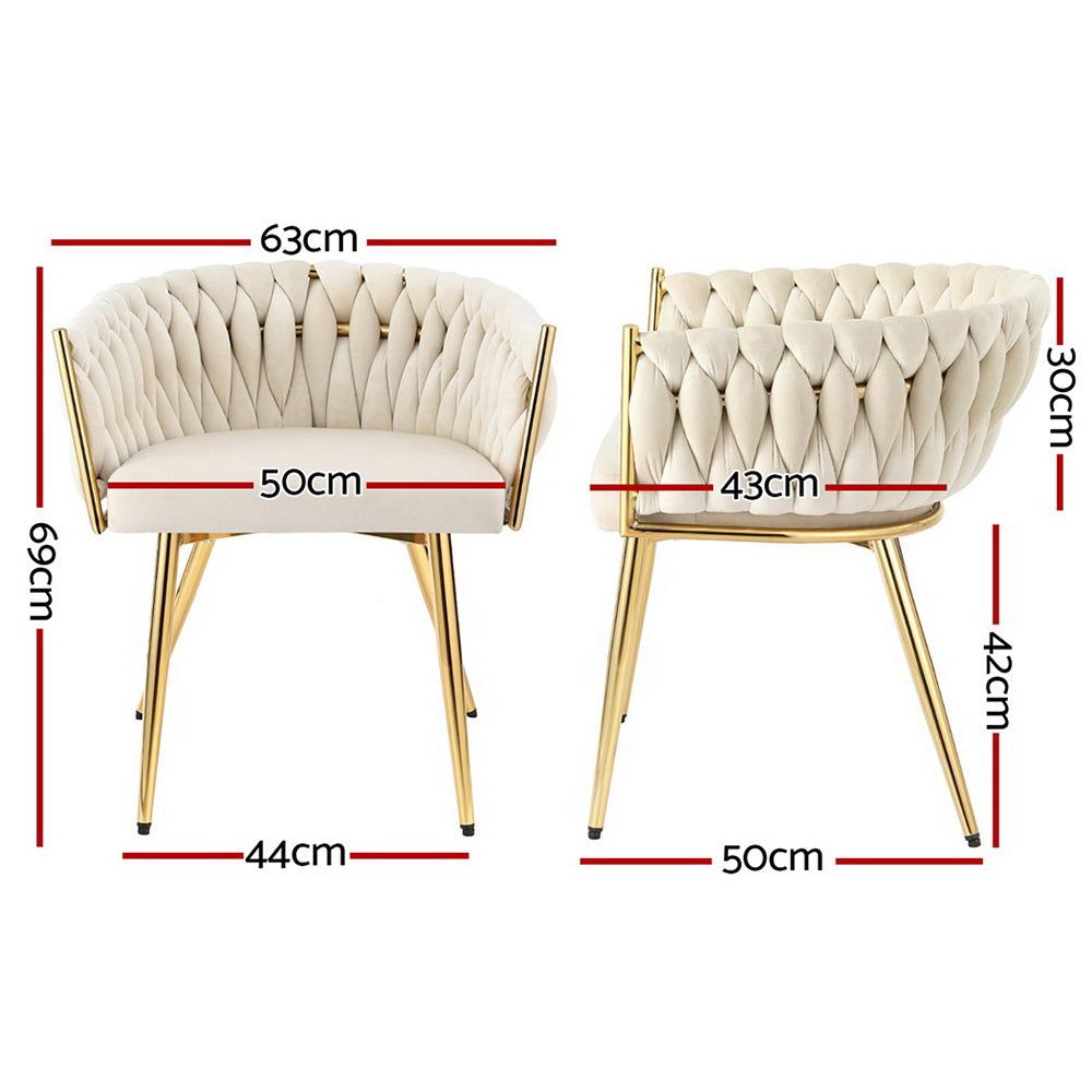2 Pack Velvet Dining Chairs - Artiss Beige Upholstered Armchairs for Living Room, Bedroom, and Dining Area | Modern Comfortable Seating for Home Decor