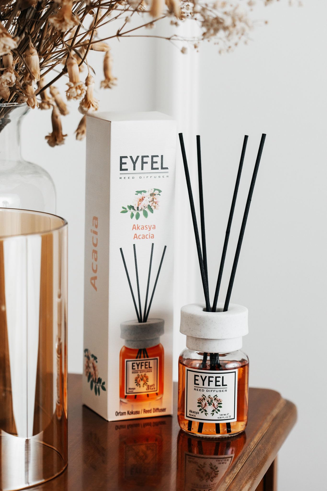 EYFEL Acacia Reed Diffuser Set - 4.05 fl oz Essential Oil Diffuser with Natural Rattan Sticks | Home Fragrance for Living Room, Bedroom & Bathroom | Aromatherapy Decor Gift Set for Housewarming & Relaxation