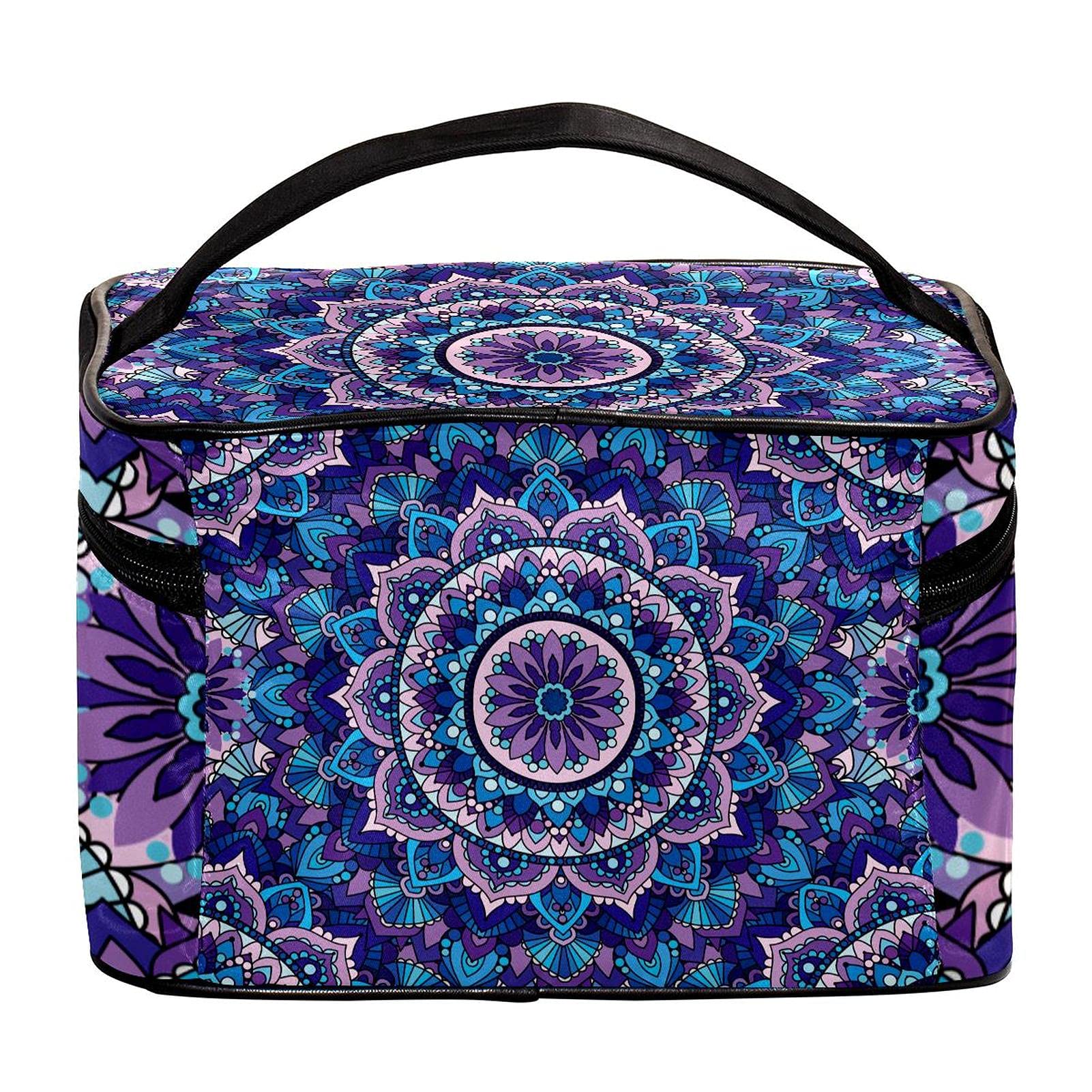 Henna Mandala Purple Pattern Large Travel Makeup Bag - Waterproof Cosmetic Organizer Case with Zipper for Women & Girls | Perfect for Vacation, Gym, Beach & Daily Use