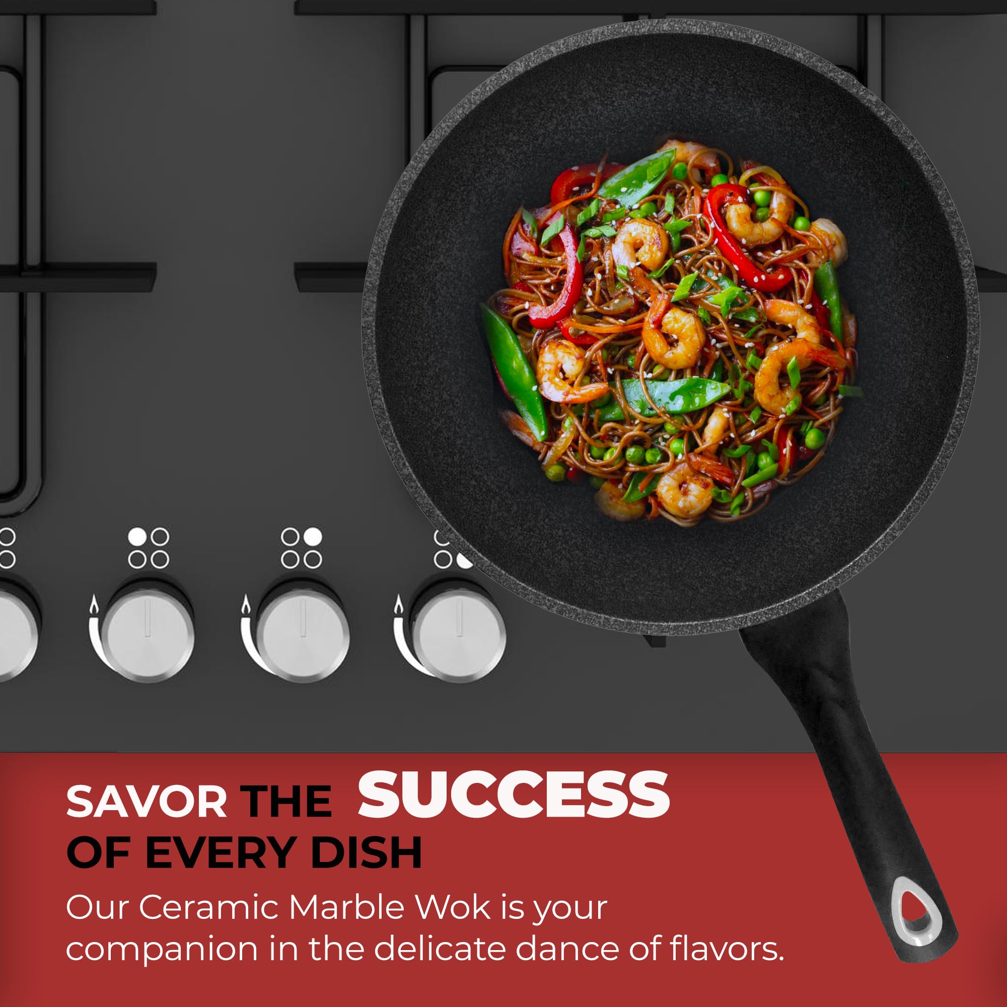 Premium 9-Layered Nonstick Ceramic Wok Pan - 12.5 Inch Korean Marble-Coated Frying Pan for Induction Cooktops - Easy Clean Cast Aluminum Cookware for Sauteing, Stir-Frying, Eggs & Fried Rice - Perfect for Asian Cooking, Home Kitchen & Restaurant Use