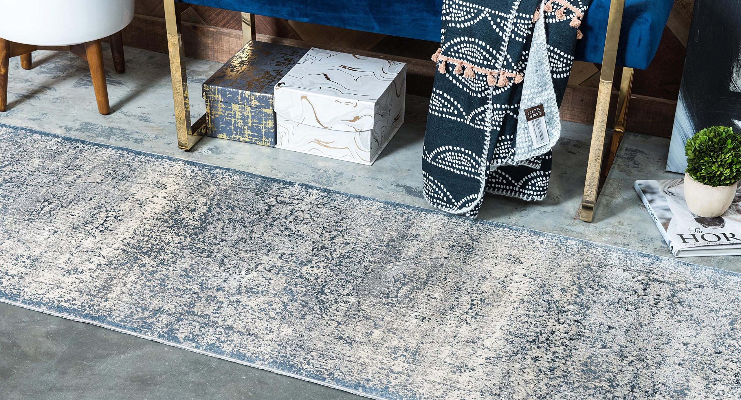 Unique Loom Victoria Runner Area Rug - 3' x 13' Dark Blue - Non-Slip Hallway Carpet for Home Decor | Perfect for Entryways, Kitchens & Long Narrow Spaces