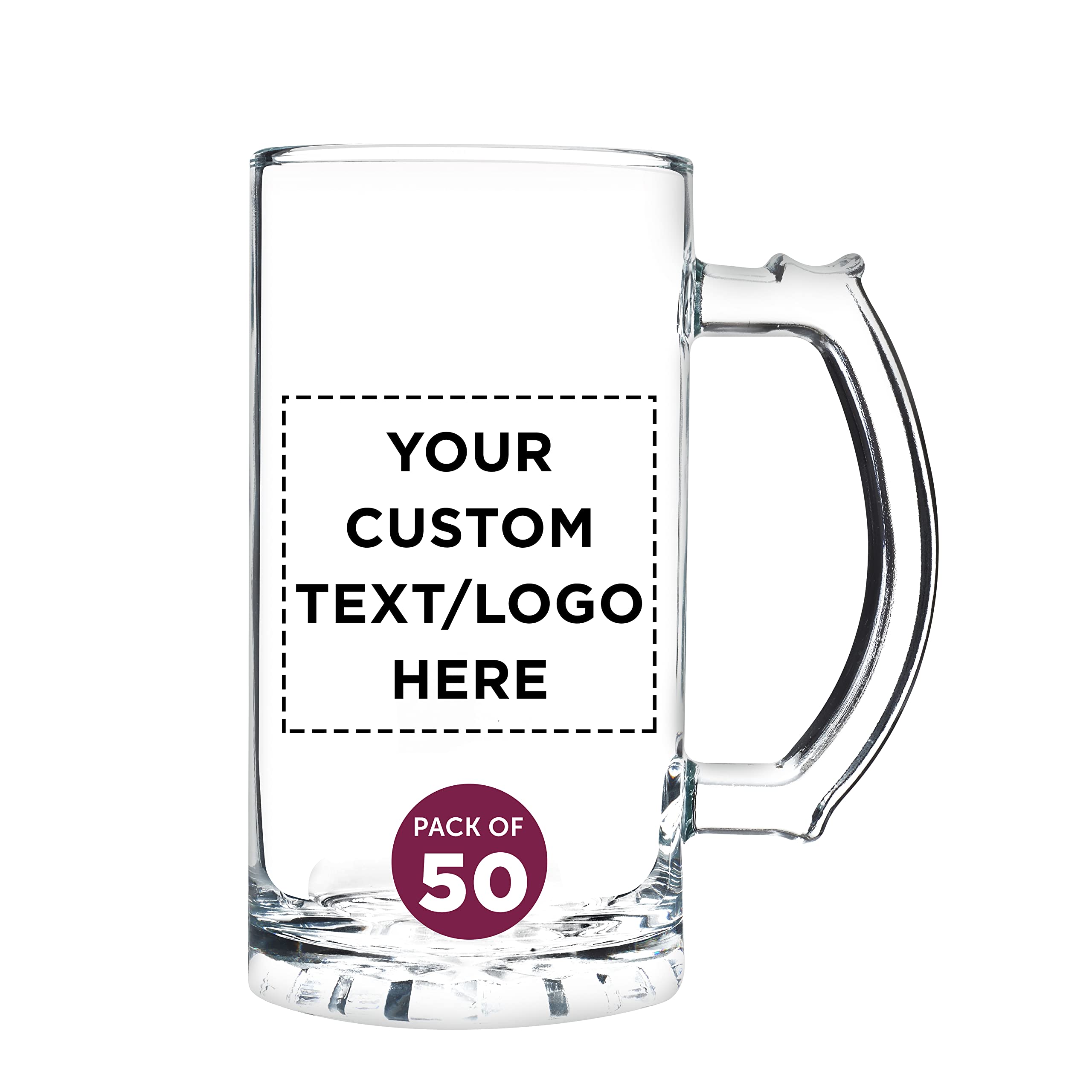 Custom Engraved 16 oz Glass Beer Mugs Bulk Set of 50 - Personalized Barware for Wedding Favors, Groomsmen Gifts & Birthday Parties - Clear Pint Glasses for Home Bars, Pubs & Restaurants