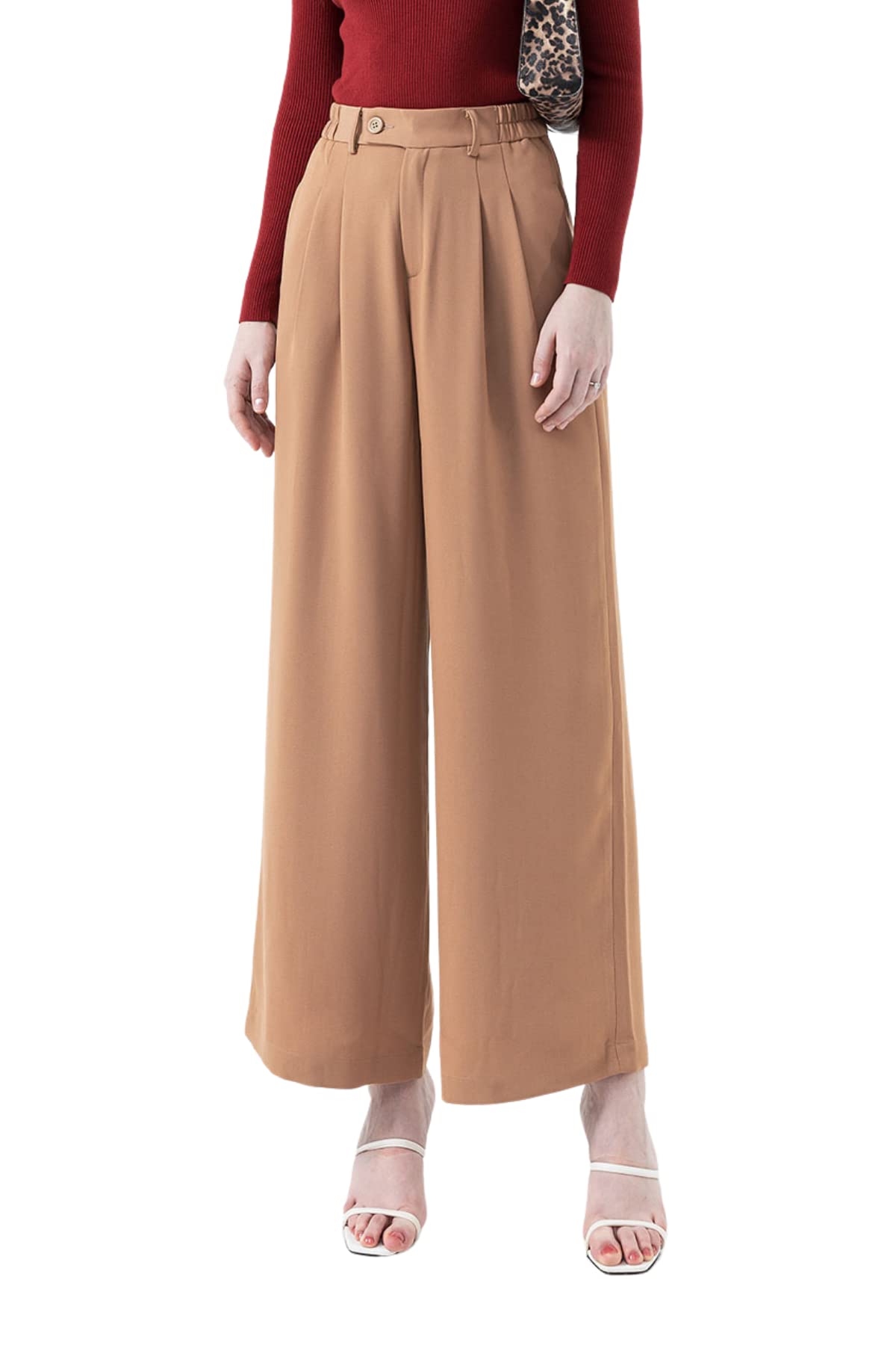 Vien Tran High Waisted Petite Wide Leg 70s Work Pants - Palazzo Trousers for Women, Office Casual Business Pants with Comfortable Stretch Fabric | Perfect for Work, Business Meetings & Everyday Wear
