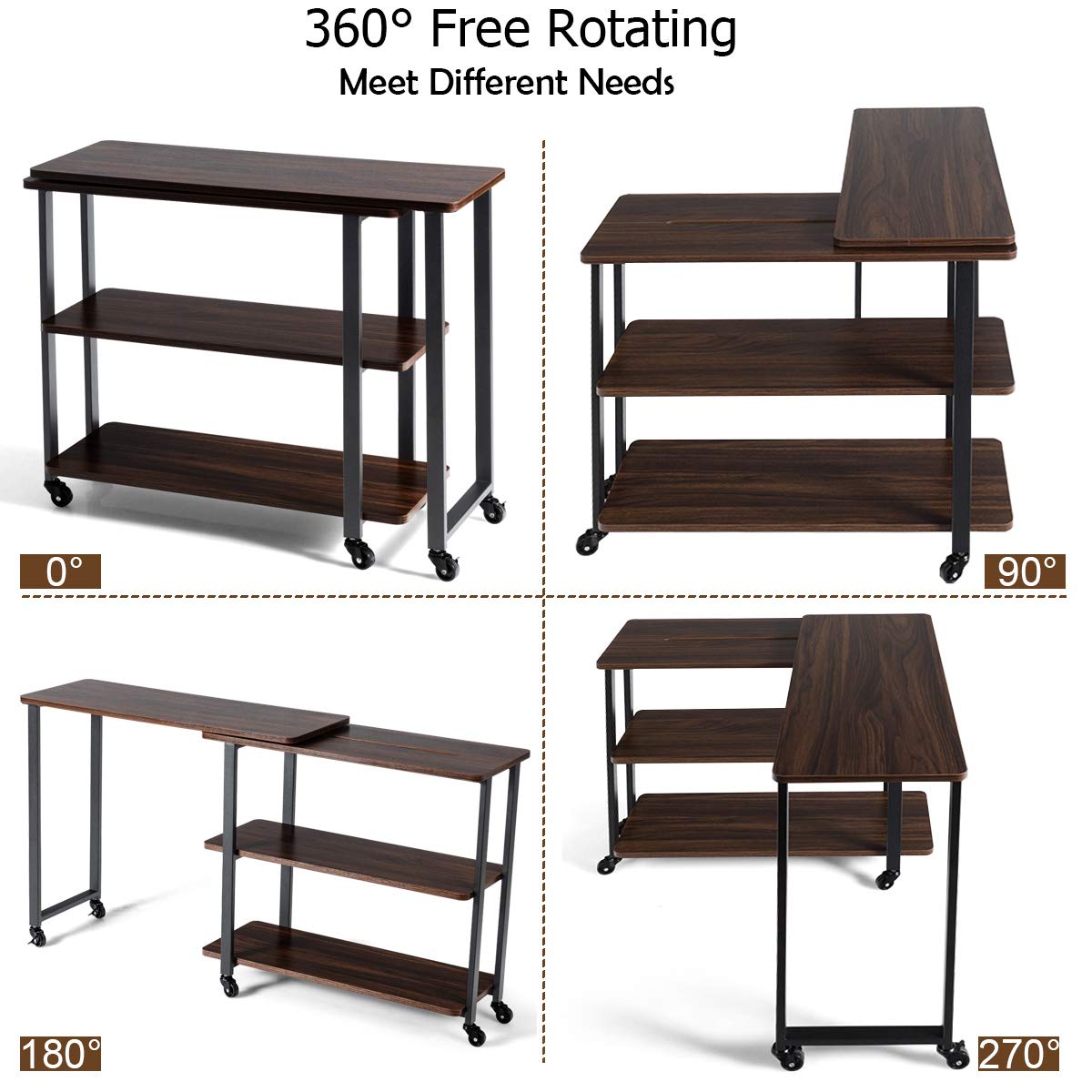 Tangkula 360° Rotating Sofa Side Table with 2-Tier Storage - Patented Mobile Couch Desk for Laptop, Snacks & Home Office - Sturdy Metal Frame Living Room & Bedroom Organizer