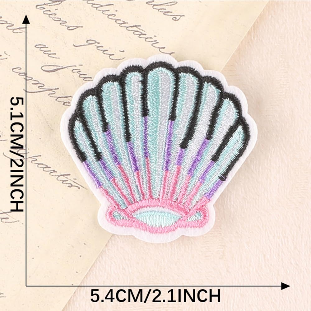 12Pcs Seashell Embroidery Patches - Iron On & Sew On Applique for Clothes, Backpacks, Hats - Ocean Theme DIY Craft Supplies for Beach Party Decor, Summer Fashion Accessories