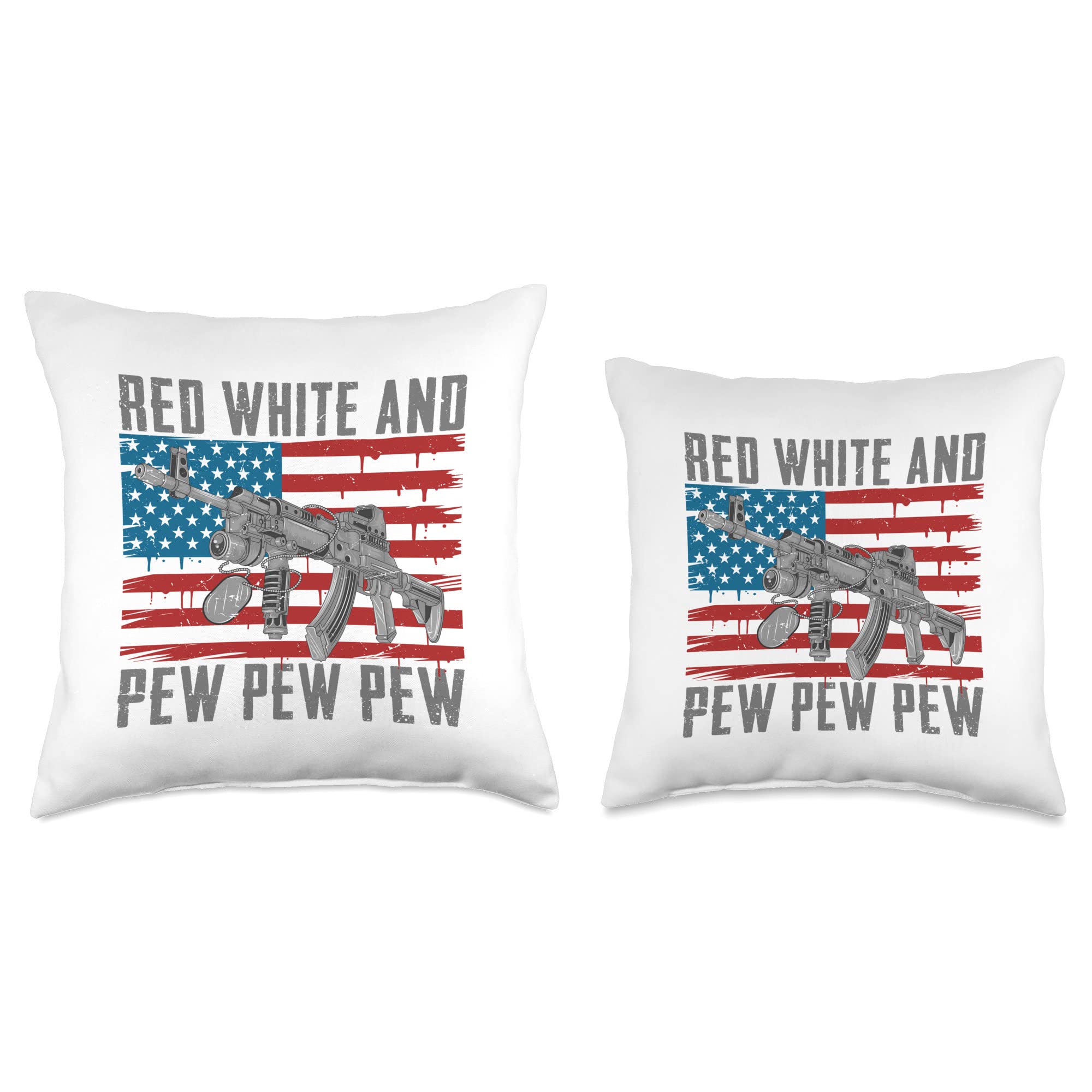 Patriotic 4th of July Gun Throw Pillow - Red White & Blue Decor for Gun Lovers - Perfect for Independence Day, Man Cave & Patriotic Home Decor