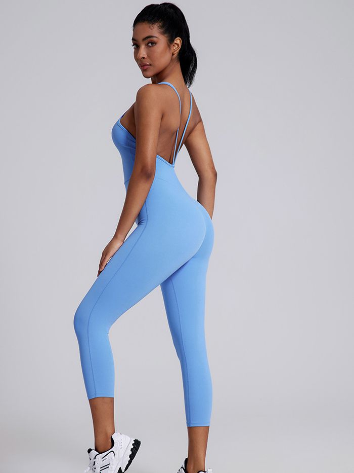 ZASUWA Women's V-Neck Cross Back Backless Bodycon Jumpsuit - Slimming Hip Lift Design for Evening Party, Clubwear & Night Out