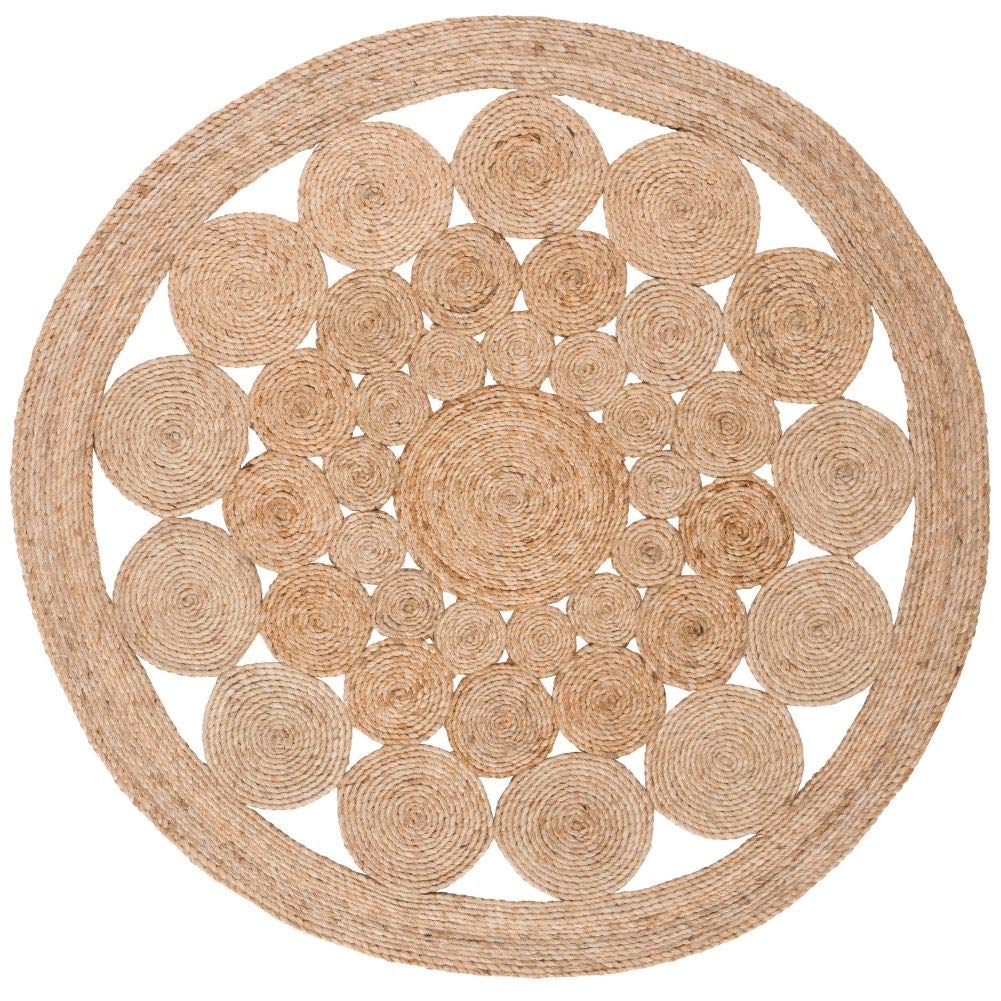 SAFAVIEH Handmade Boho Jute Area Rug 9' Round - Natural Fiber Round Collection NFB248A for Living Room, Bedroom & Boho Home Decor