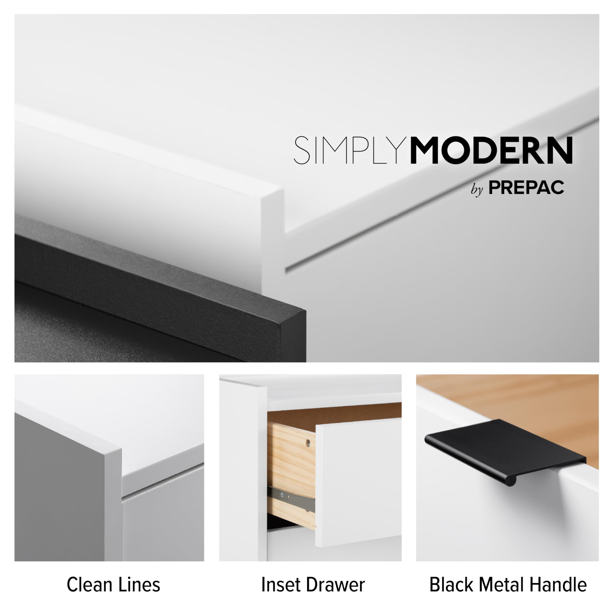 Prepac Simply Modern 6-Drawer Double Dresser - White Contemporary Bedroom Chest of Drawers (52.5