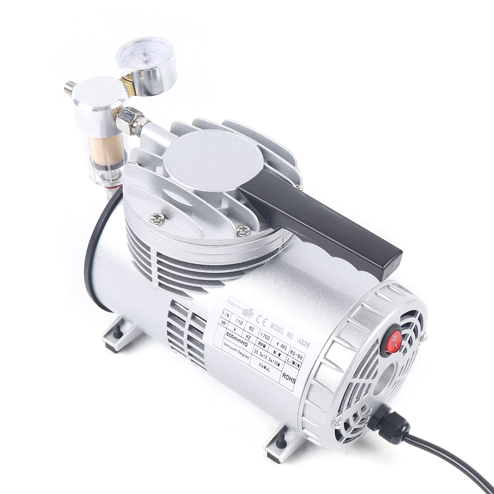 Oil-Free Diaphragm Vacuum Pump 1/6HP 20-23L/min 1450-1700 RPM - Food Packaging, Crafts, Lab Equipment & Industrial Applications - Quiet, Maintenance-Free Vacuum Suction System