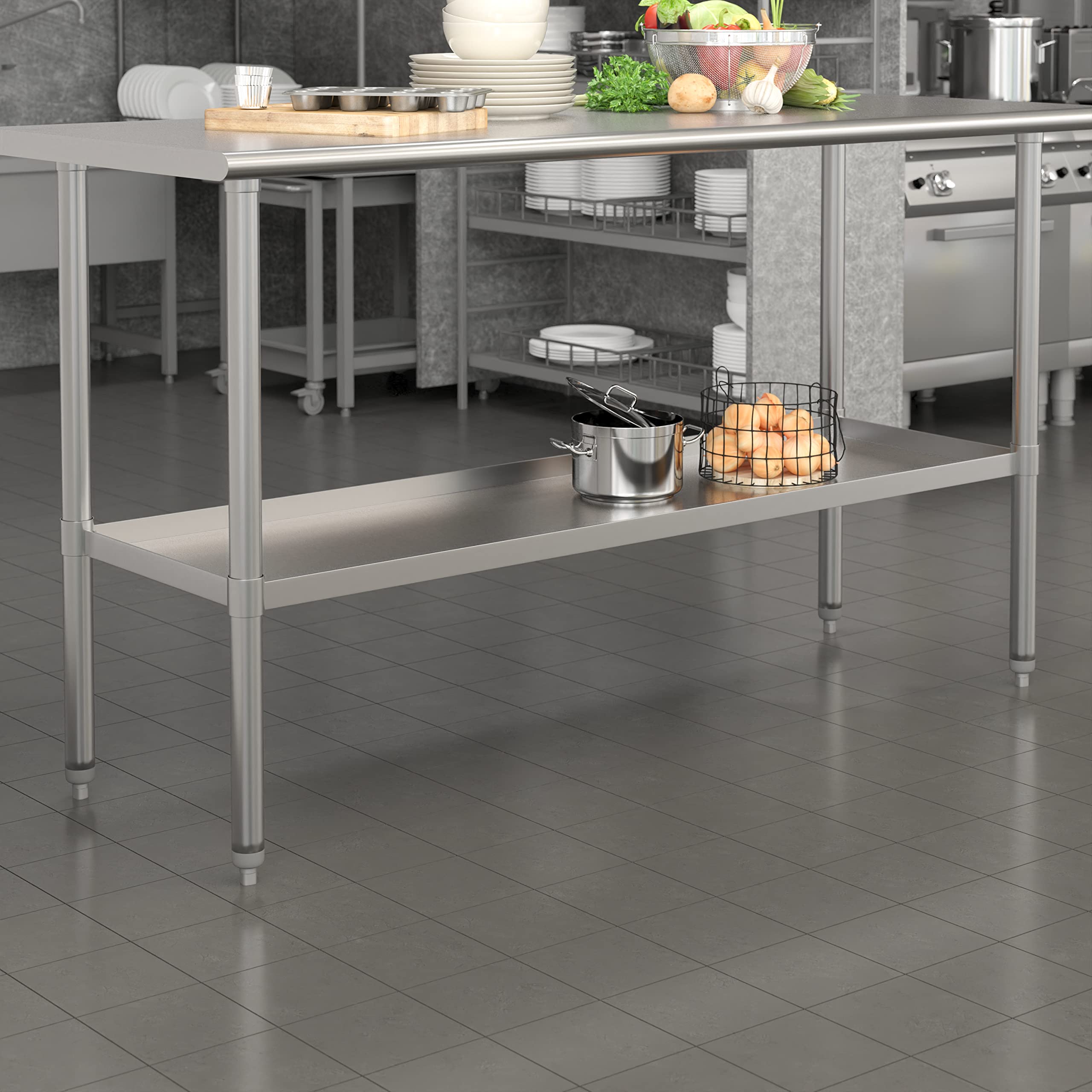 Flash Furniture Adjustable Under Shelf for 24x60 Inch Stainless Steel Work Tables - Galvanized Steel Lower Storage Shelf for Kitchen Prep & Commercial Use - Perfect for Restaurants, Food Prep Areas & Industrial Workspaces