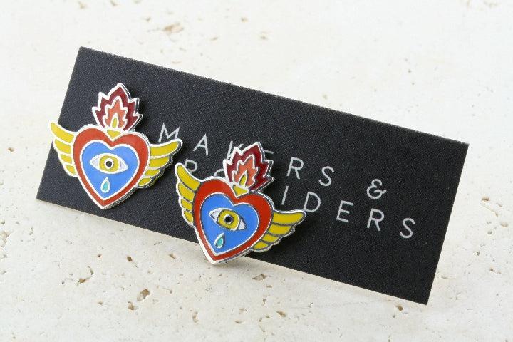 Colorful Enamel Heart Stud Earrings - Yellow, Blue, Red Flying Heart Jewelry for Women - Perfect for Valentine's Day Gifts, Anniversary Presents & Everyday Fashion Accessories