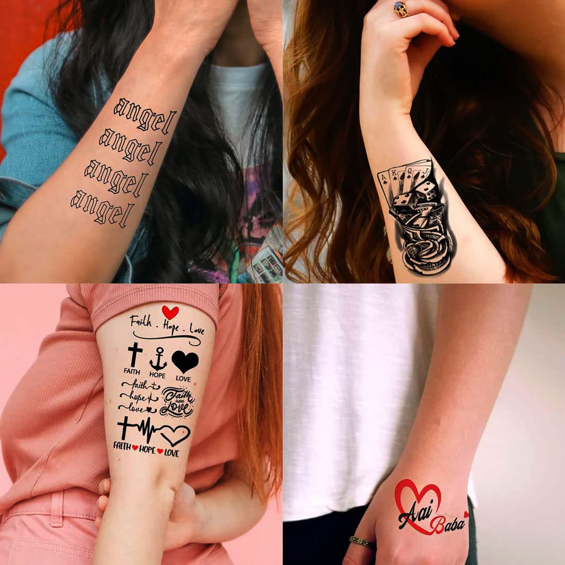 Faith Hope Love Temporary Tattoos for Men & Women - Pack of 4 Waterproof Fake Tattoo Stickers (2x4 Inch) - Perfect for Festivals, Parties & Spiritual Events