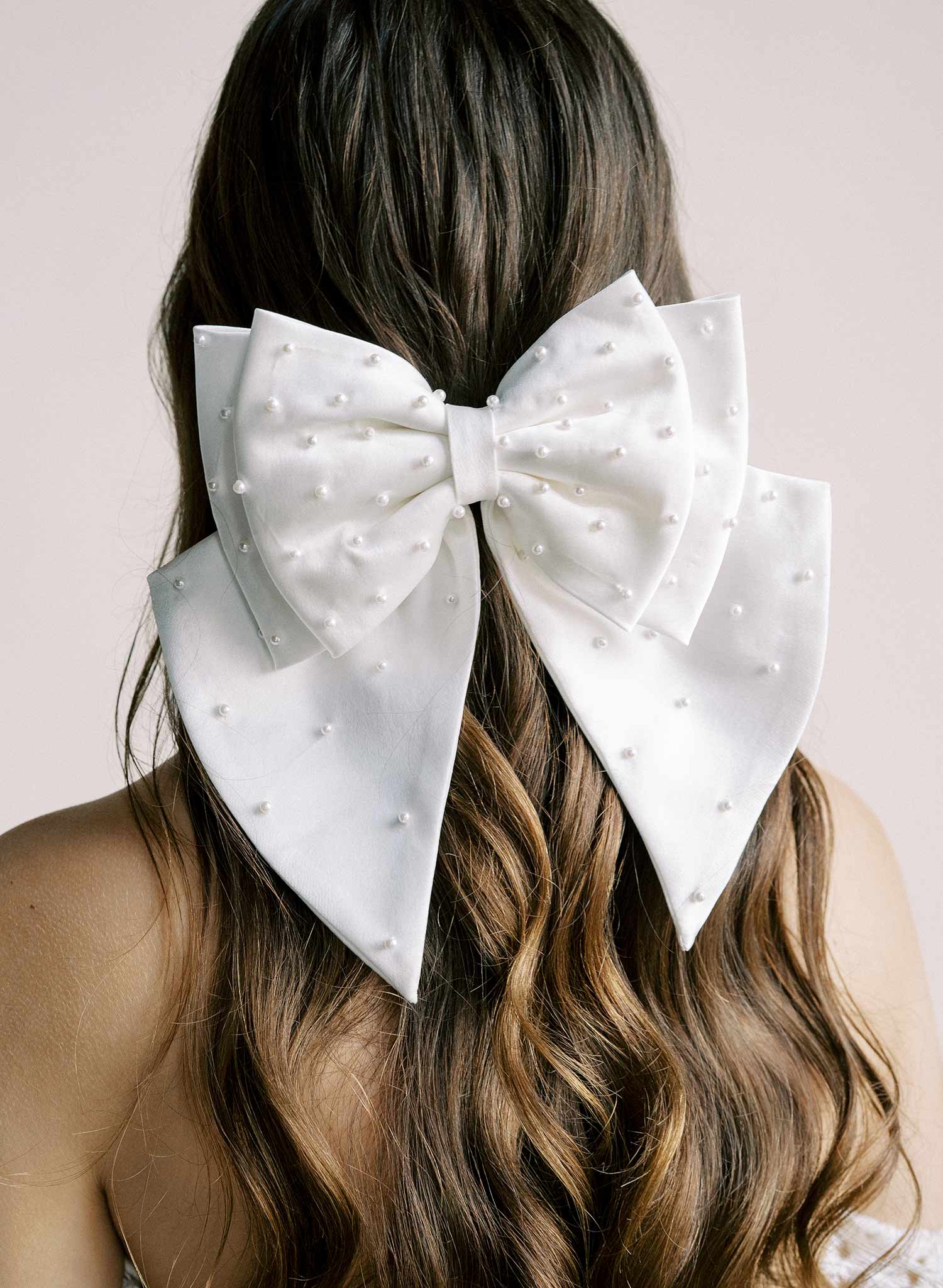 Elegant Pearl Adorned Silk Double Bow Hair Accessory - Style #2574 | Perfect for Weddings, Prom & Special Occasions