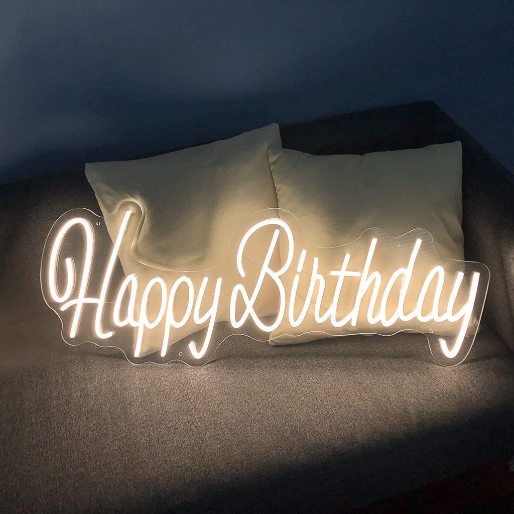 Happy Birthday LED Neon Sign - Customizable Neon Light for Birthday Party Decorations, Home, Hotel & Indoor Use - Perfect Birthday Gift (21.6