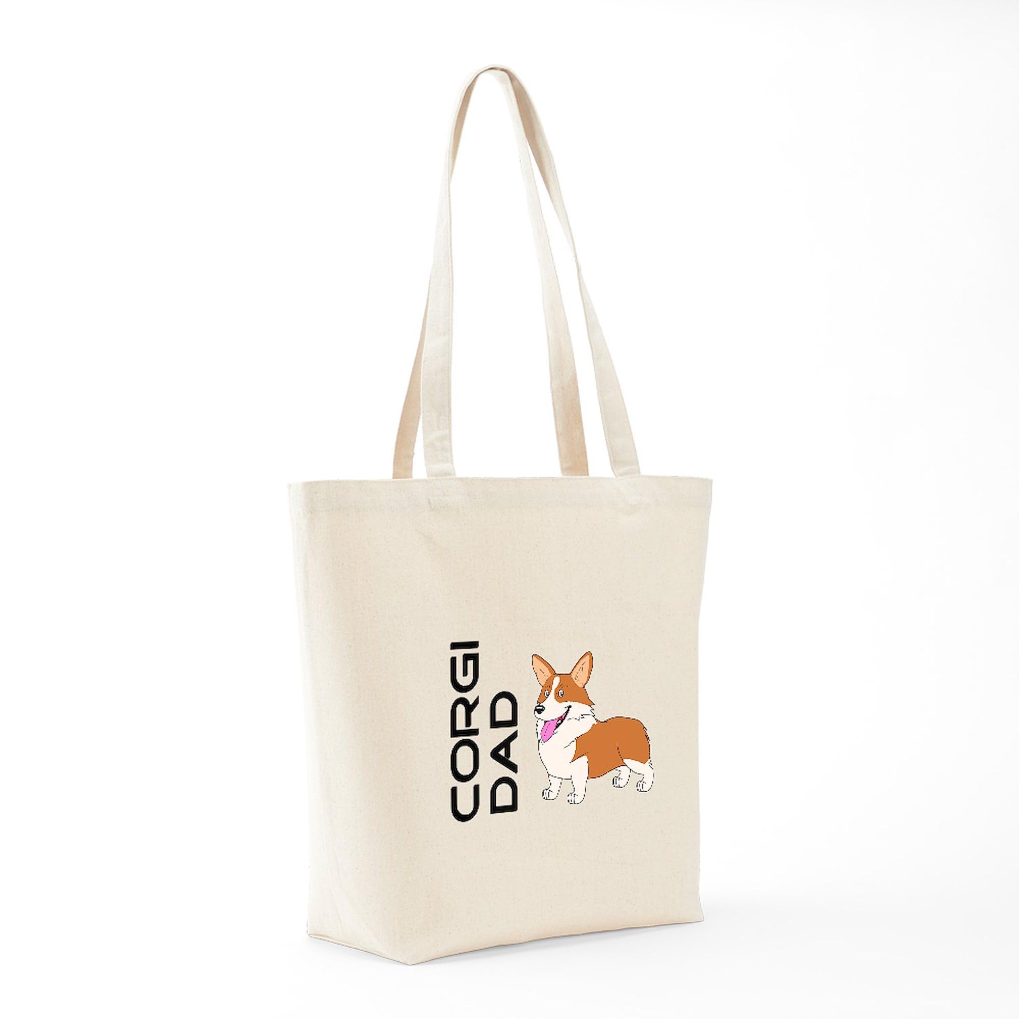 Corgi Dad Tote Bag - Red & White Canvas Reusable Shopping Bag for Groceries, Beach & Work | Funny Dog Lover Gift for Men & Women