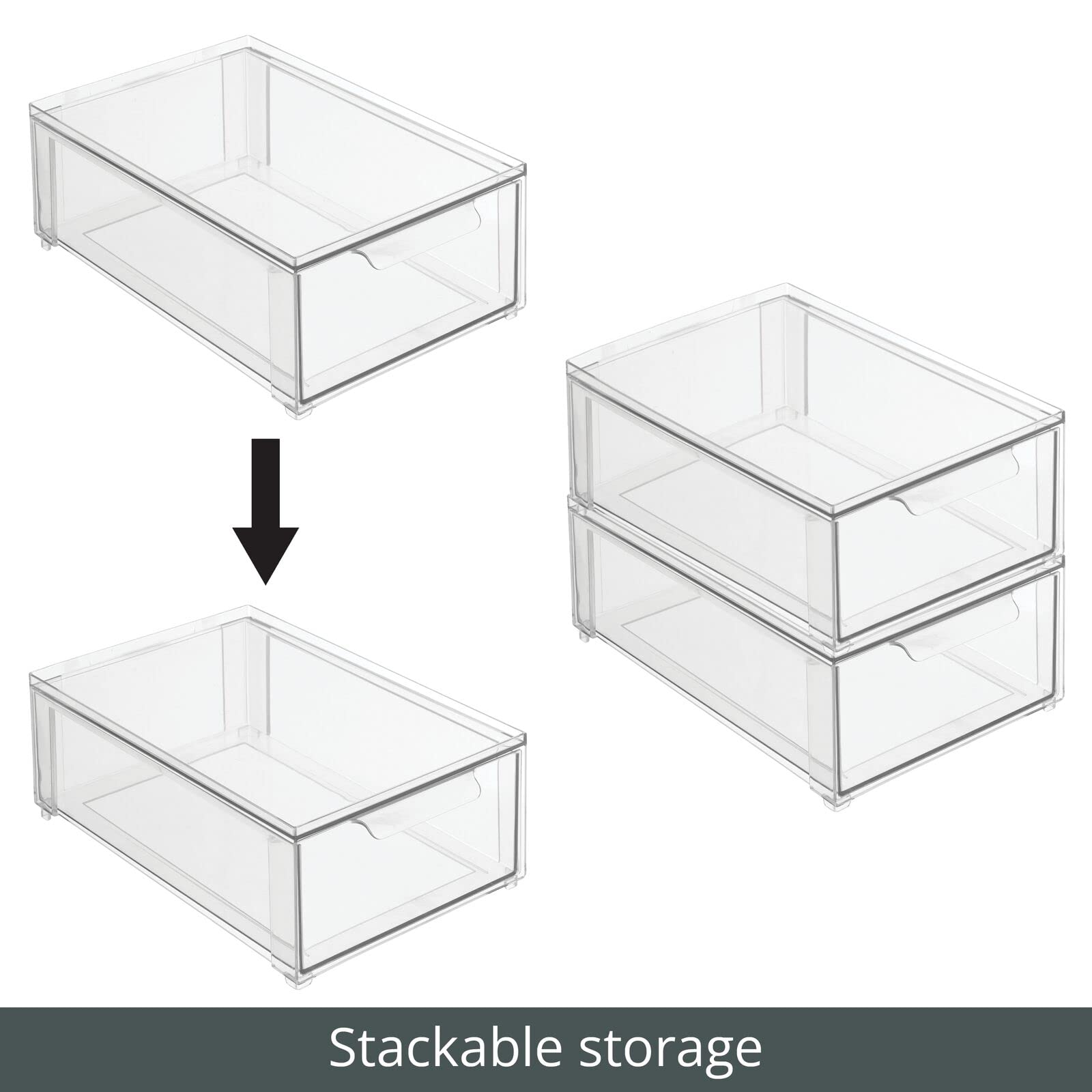 mDesign Clear Plastic Stackable Bathroom Storage Organizer Bins with Pull-Out Drawers - 8 Pack (8