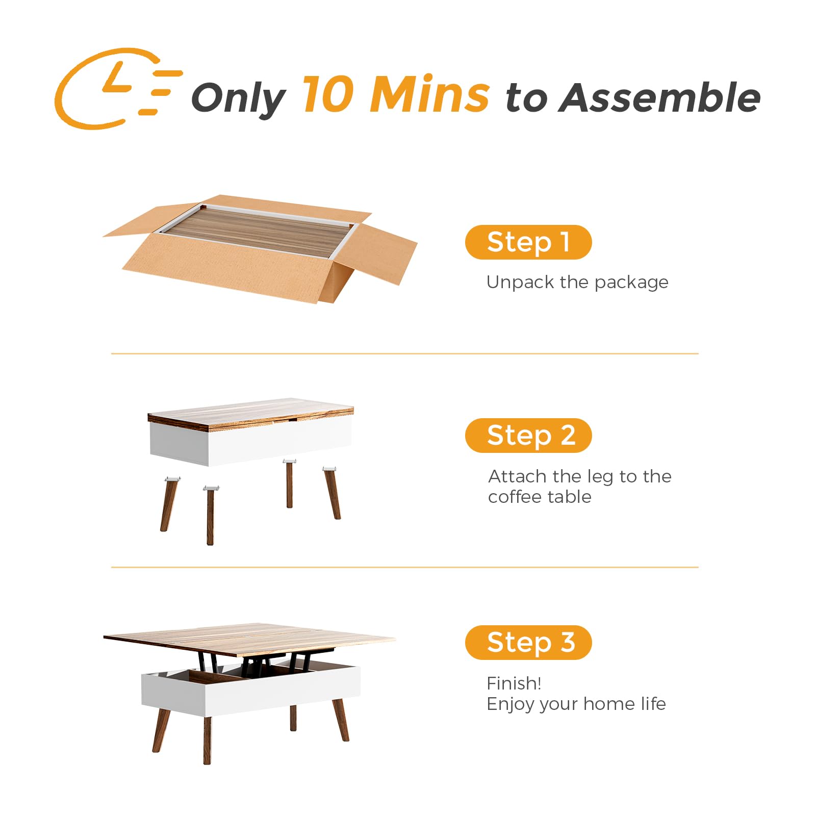 3 in 1 Lift Top Coffee Table - Easy 10-Minute Assembly, Convertible to Dining Table & Work Desk with Storage, Walnut Finish - Perfect for Small Spaces, Home Office & Living Room