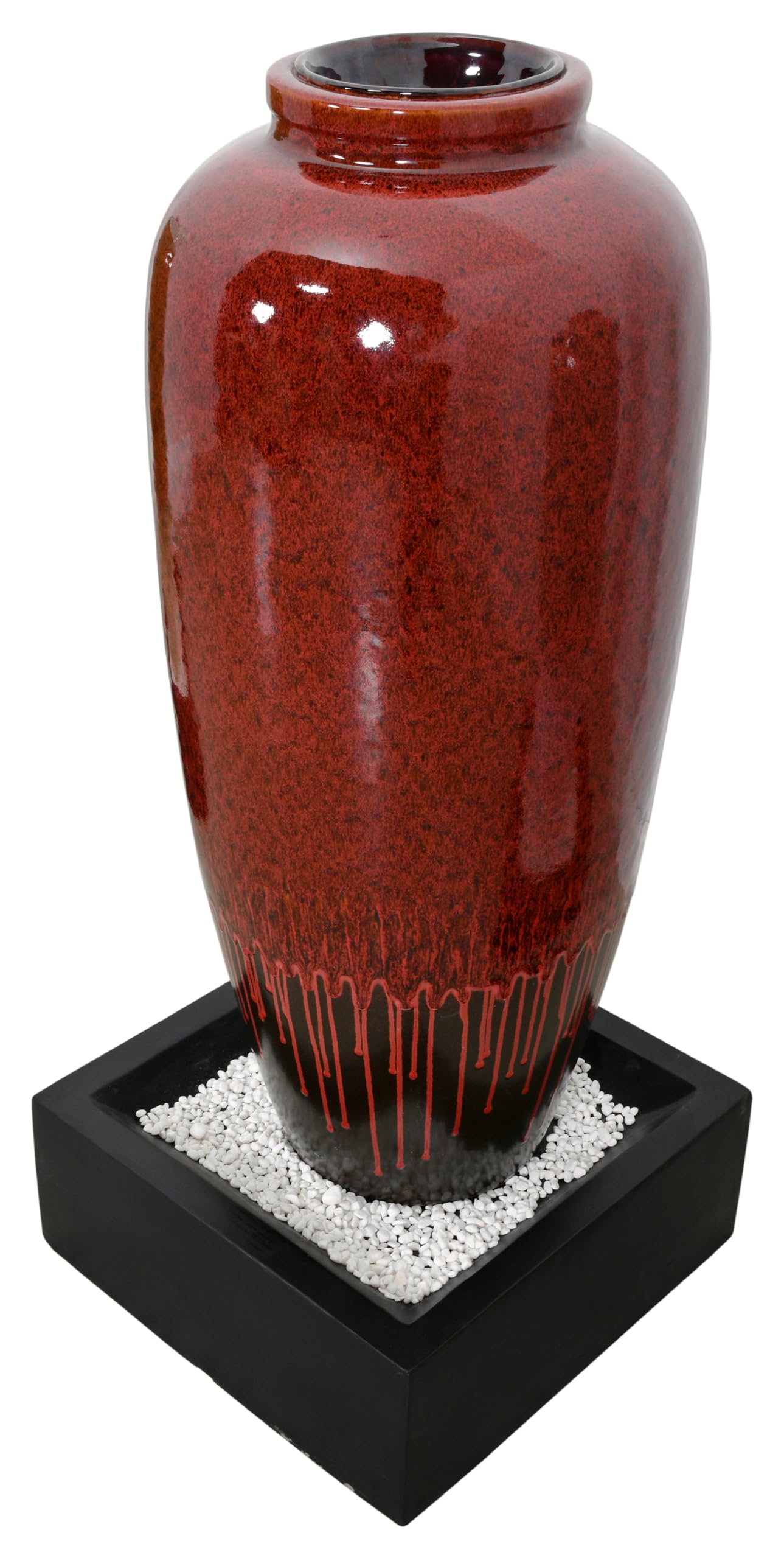 AFD Home Red Bubbling Fountain with Base - Indoor/Outdoor Water Feature for Garden, Patio, and Relaxation Spaces