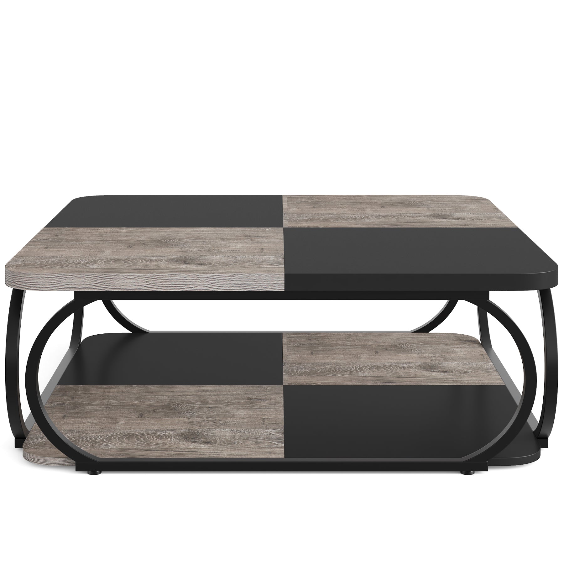 Square Coffee Table with 2 Tier Shelves - 39 Inch Modern Cocktail Table for Living Room, Perfect for Home Decor & Entertaining Guests
