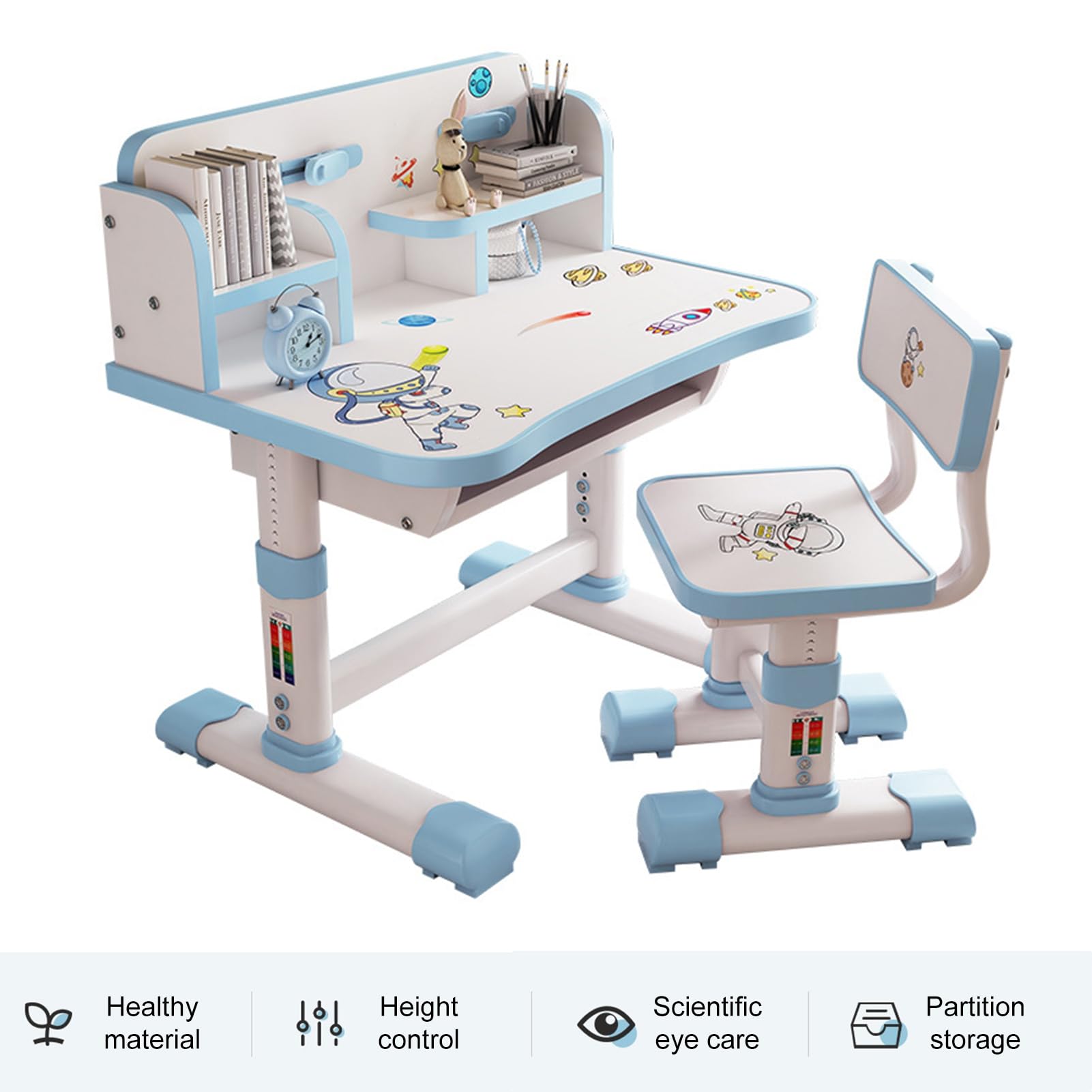 Adjustable Study Desk and Chair Set for Students - Ergonomic School Furniture with Book Stand & Storage Drawer, Blue | Perfect for Homeschooling, Online Classes & Small Spaces