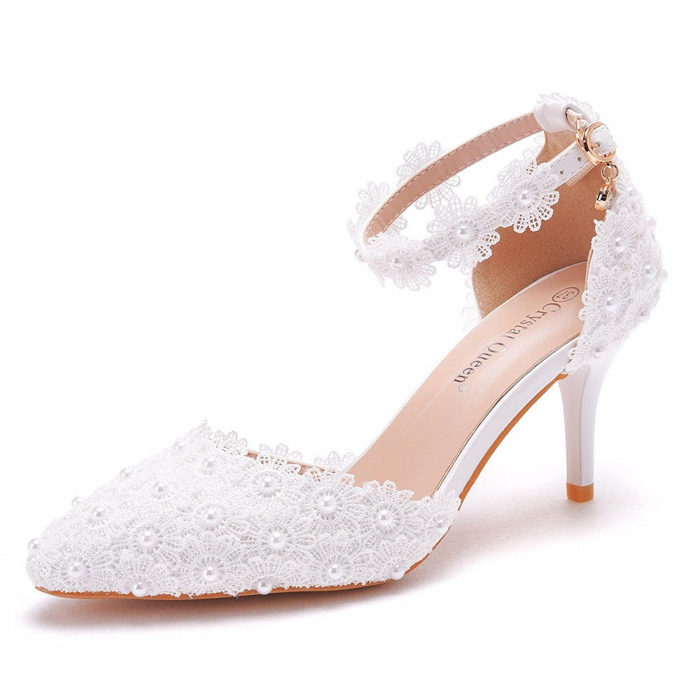 5cm Medium Heel Pointed Toe Lace High Heels - Elegant Wedding Shoes for Bridesmaids, Work & Party Events - Perfect for Annual Celebrations, Photo Shoots & Formal Occasions