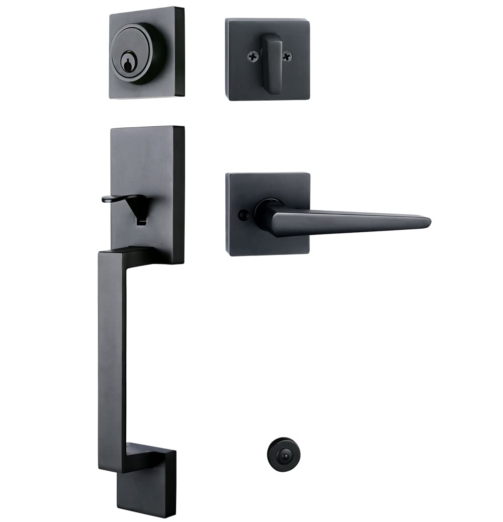 HISAFE Matte Black Front Door Handle Set with Adjustable Deadbolt Lock - Single Cylinder Reversible Door Lever Entry Handles for Home Security & Easy Access | Perfect for Residential Front Doors, Apartments & Office Buildings