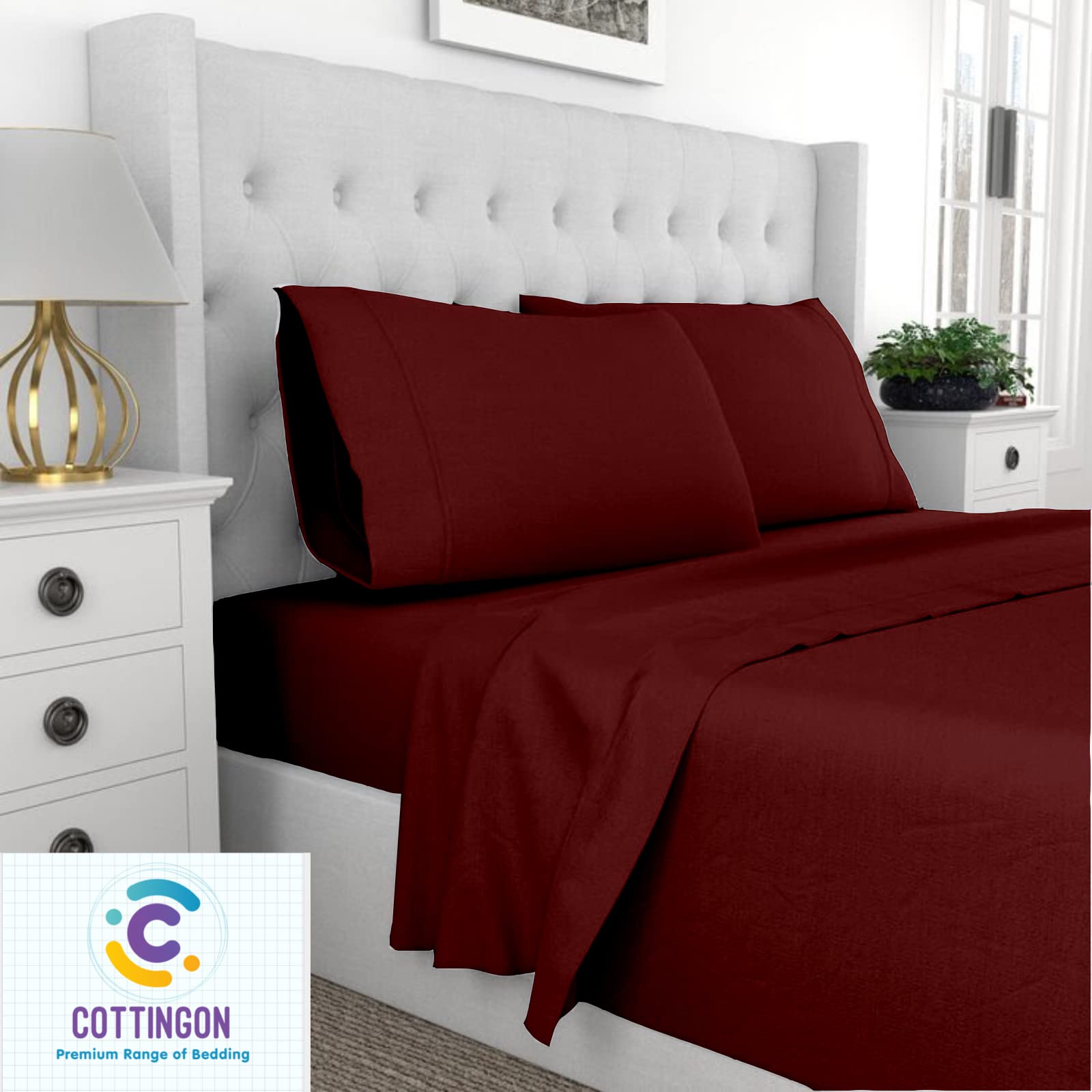 Premium 4-Piece King Size Cotton Sheet Set - Soft & Breathable Bed Sheets for 15