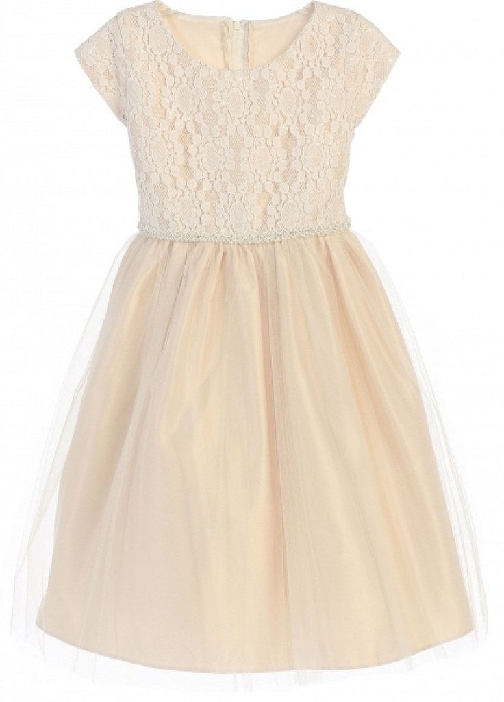 Embroidered Cap Sleeve Communion Dress for Girls - Floral Lace First Holy Communion Gown - Perfect for Church Ceremonies, Baptisms, and Special Occasions