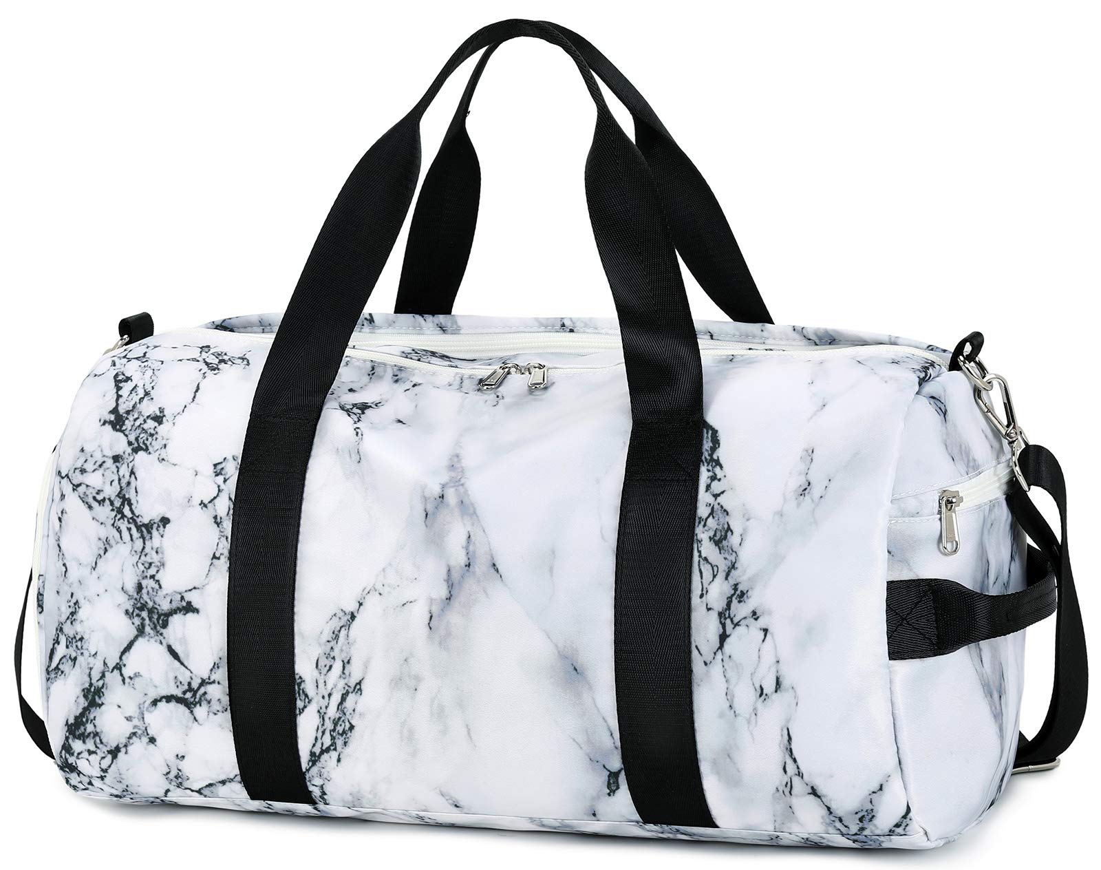 Premium Gym Duffle Bag for Men & Women - Large Sports Travel Duffel with Shoe Compartment & Wet Pocket - 19.7x9.5x9.9 Inches (Marble-White) - Ideal for Gym, Workout, Travel & Sports Gear Storage
