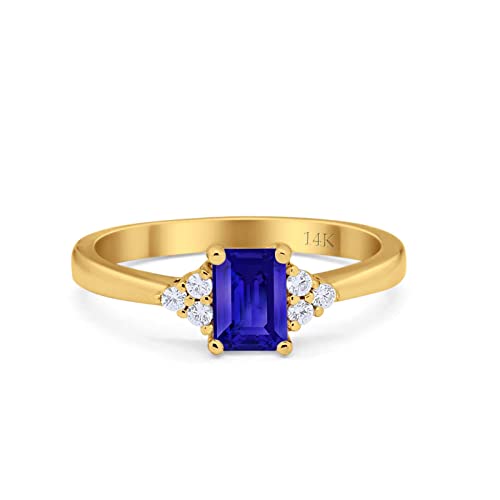 14K Yellow Gold Simulated Blue Sapphire CZ