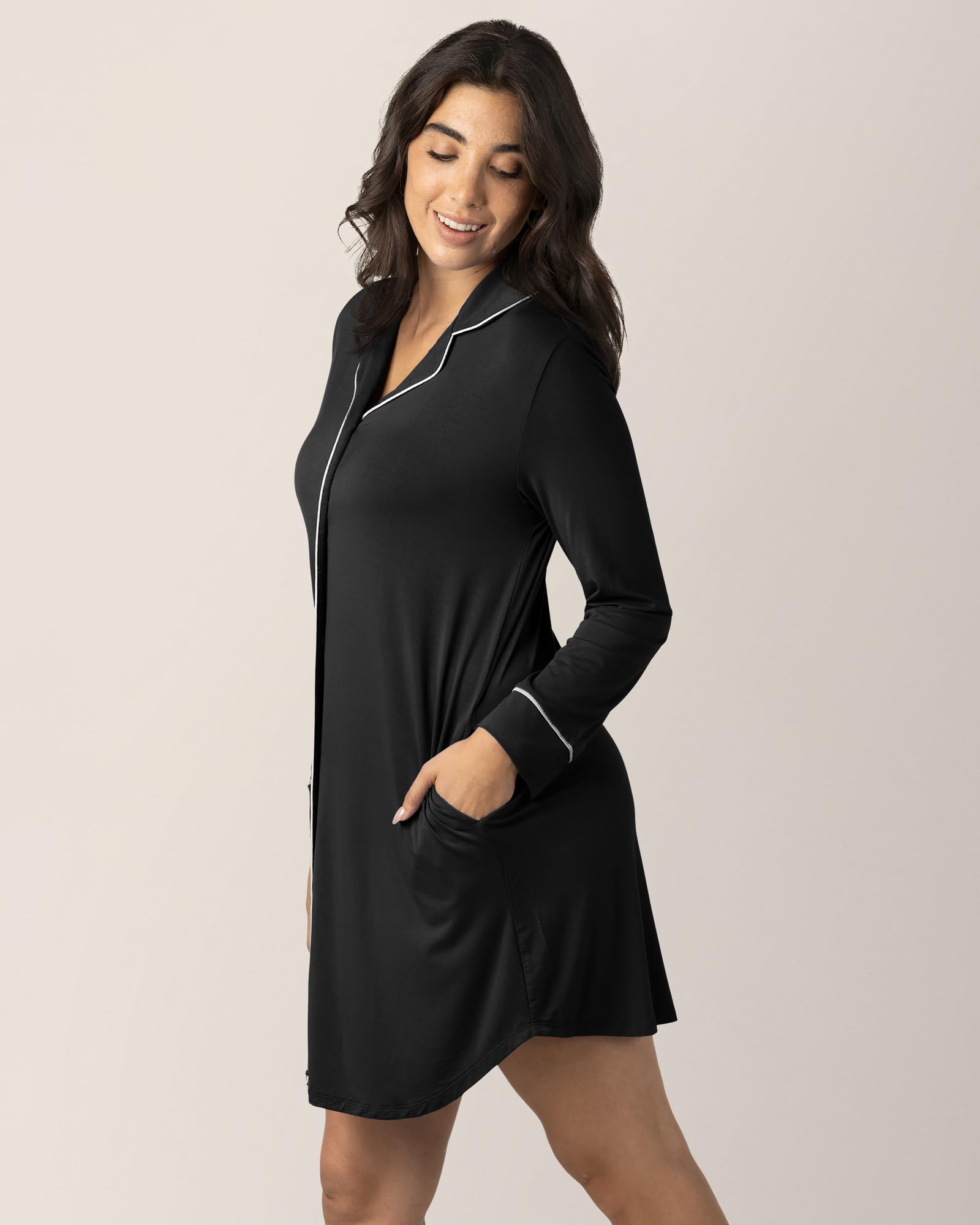 Kindred Bravely Clea Maternity Nightgown - Long Sleeve Nursing Pajamas with Button Down Front for Postpartum & Breastfeeding | Comfortable Sleepwear for New Moms at Home & Hospital Stay