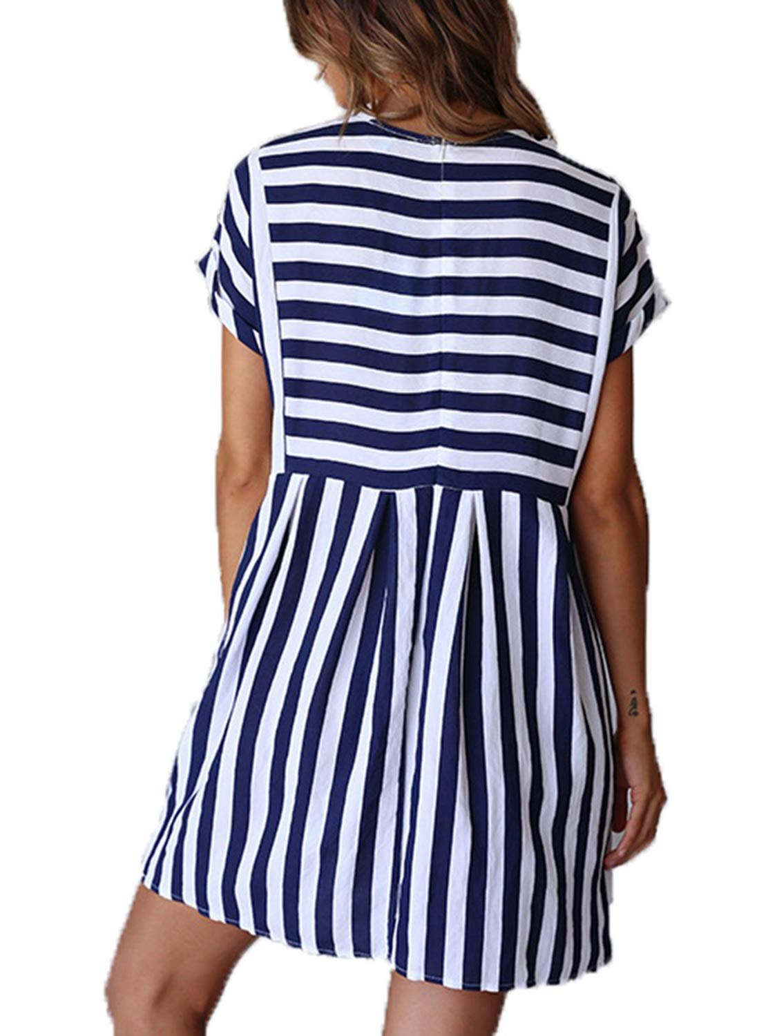 Naggoo Women's Summer Striped Short Sleeve T-Shirt Dress - Casual Swing A-Line Dress with Pockets | Perfect for Beach Outings, Weekend Brunch & Summer Vacations