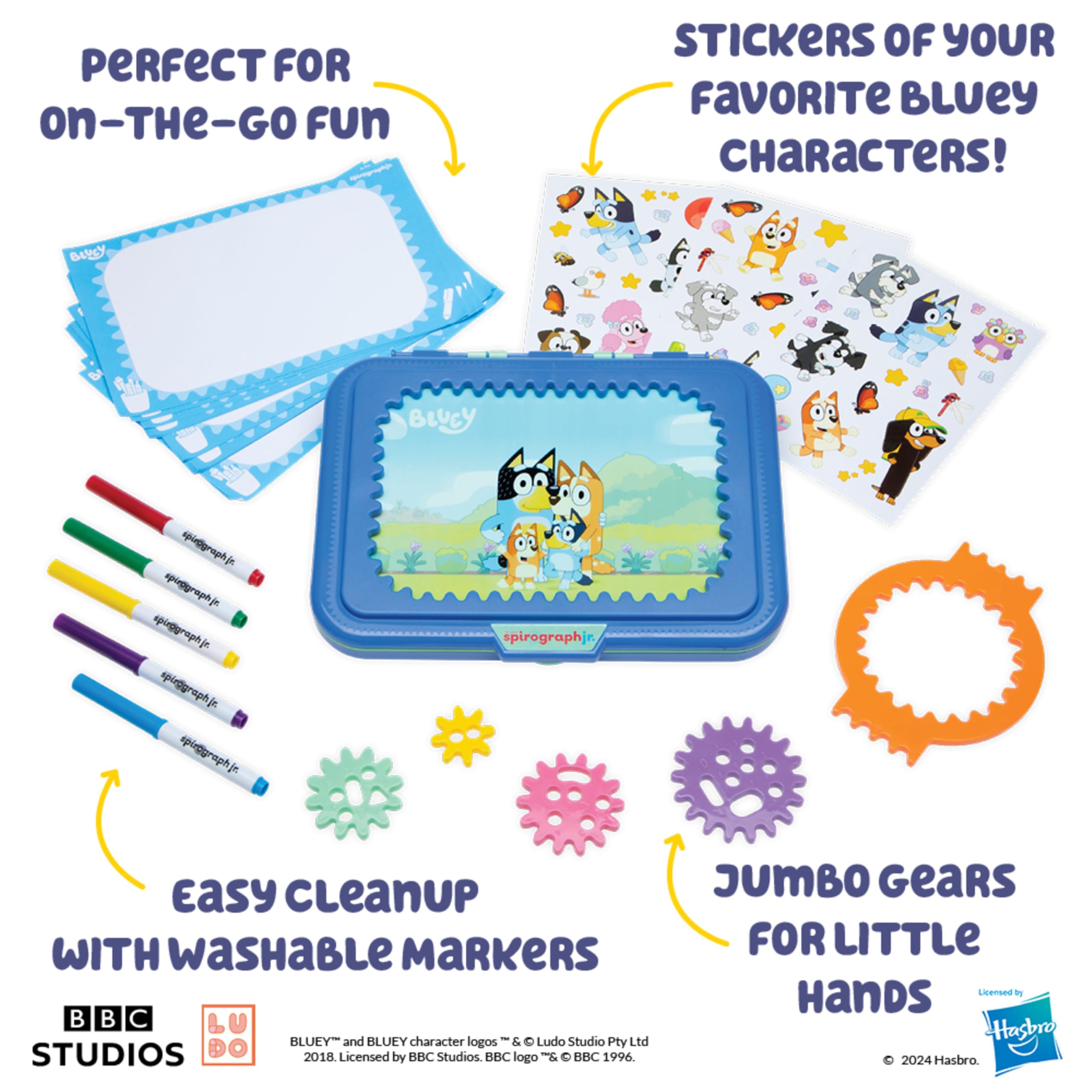 Bluey Spirograph Jr. Drawing Art Kit for Kids Ages 3+ | Toddler Arts & Crafts Set with Washable Markers, Jumbo Gears, Stickers & Drawing Pad | Creative Gift for Preschoolers, Birthday & Indoor Activities