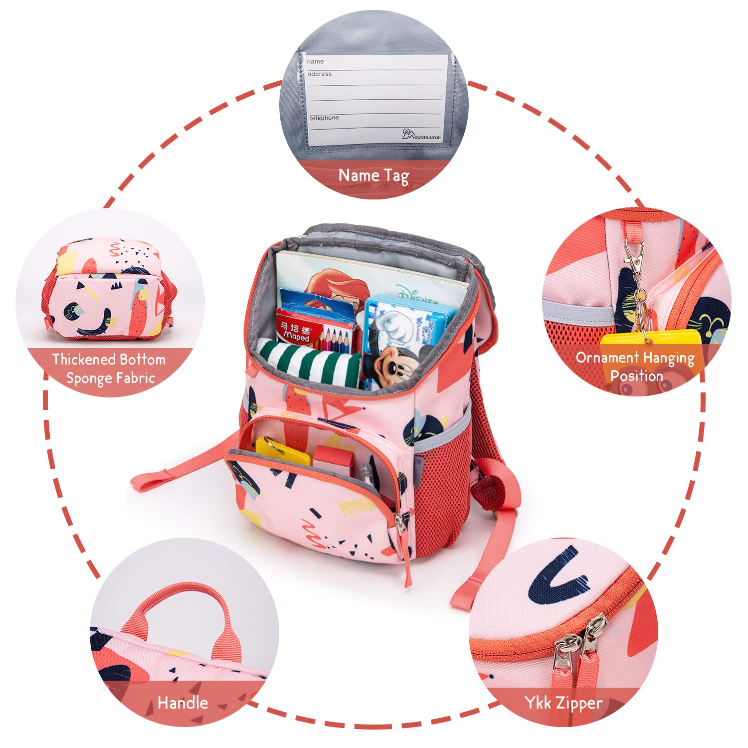 MOUNTAINTOP Kids Backpack for Boys & Girls 5-10L Cute Cartoon School Bag for Kindergarten, Travel & Weekend Outings - Perfect for Ages 1-6 Years Old | Lightweight & Durable for School, Daycare & Family Trips