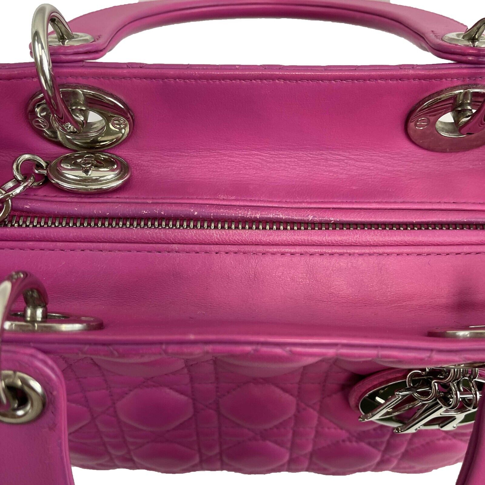 Christian Dior Lady Dior Cannage Medium Handbag in Rani Pink with Top Handle & Shoulder Strap - Perfect for Work, Evening Events & Luxury Fashion Accessories