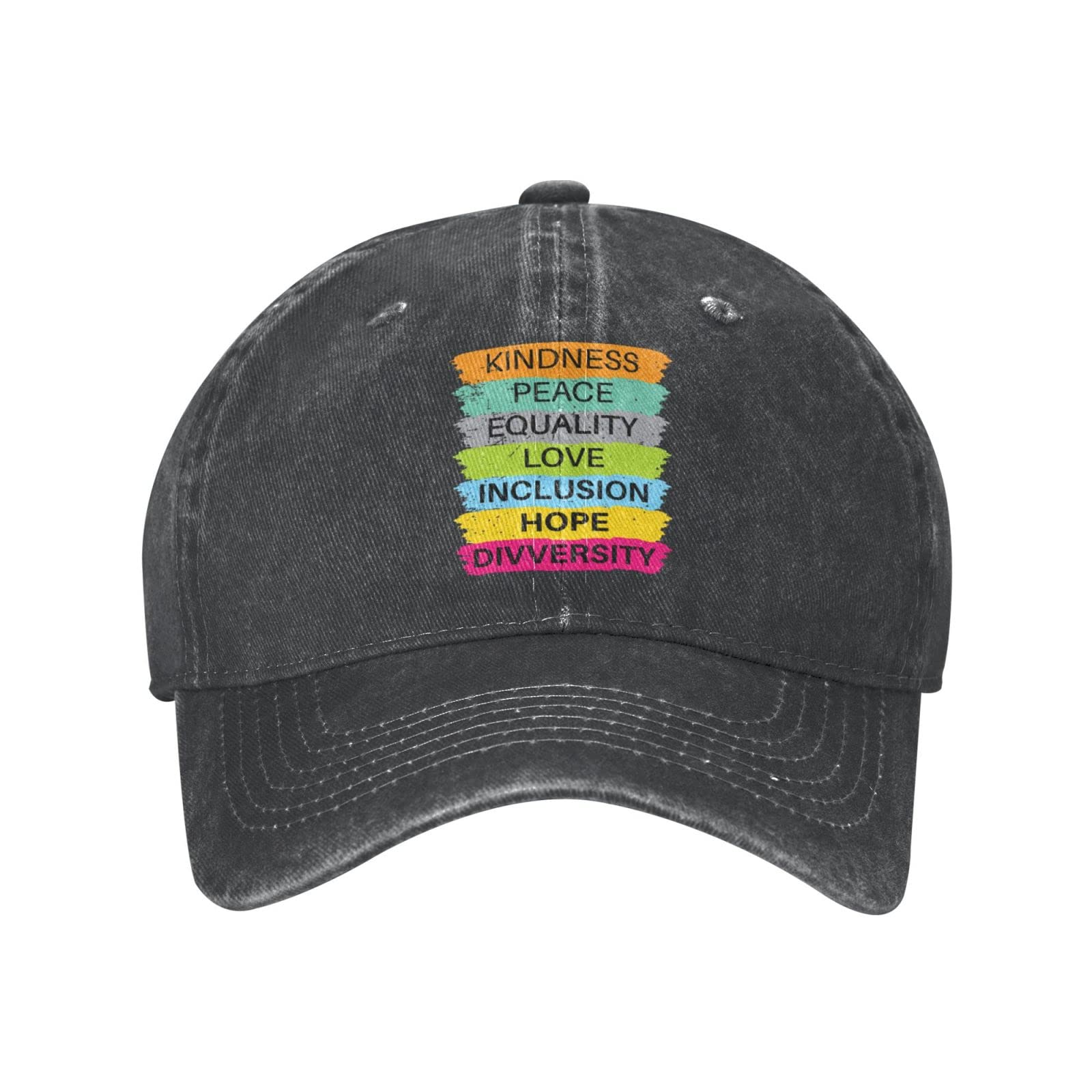 Kindness Peace Equality Love Inclusion Hope Diversity Unisex Vintage Washed Distressed Baseball Cap - Stylish Hat for Everyday Wear, Pride Events & Social Justice Support